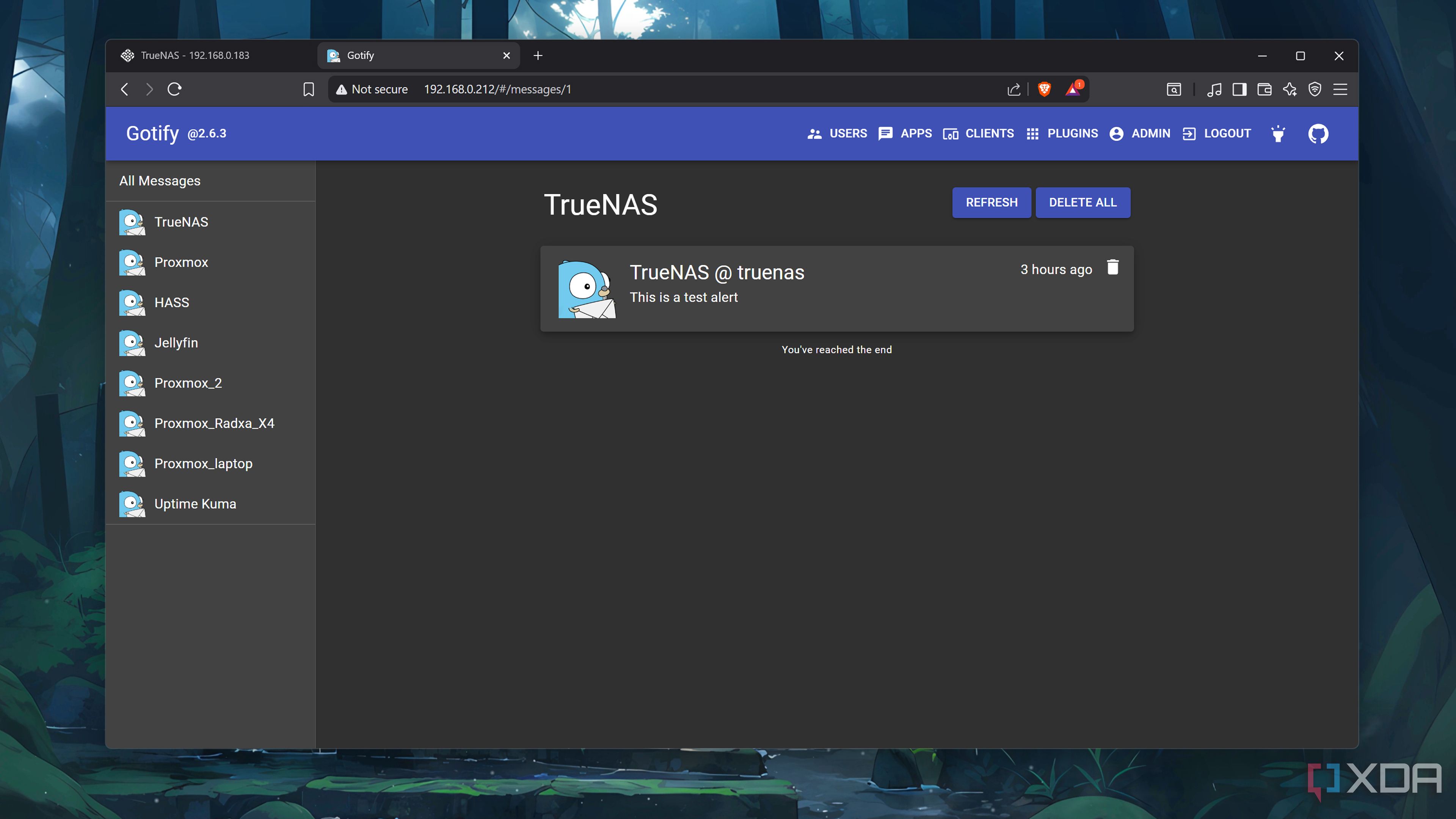 Checking TrueNAS Scale notifications on Gotify
