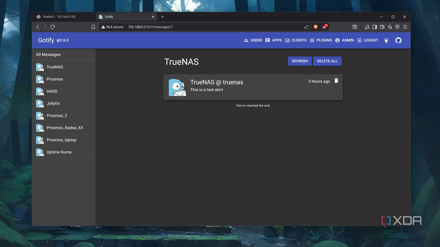 Checking TrueNAS Scale notifications on Gotify
