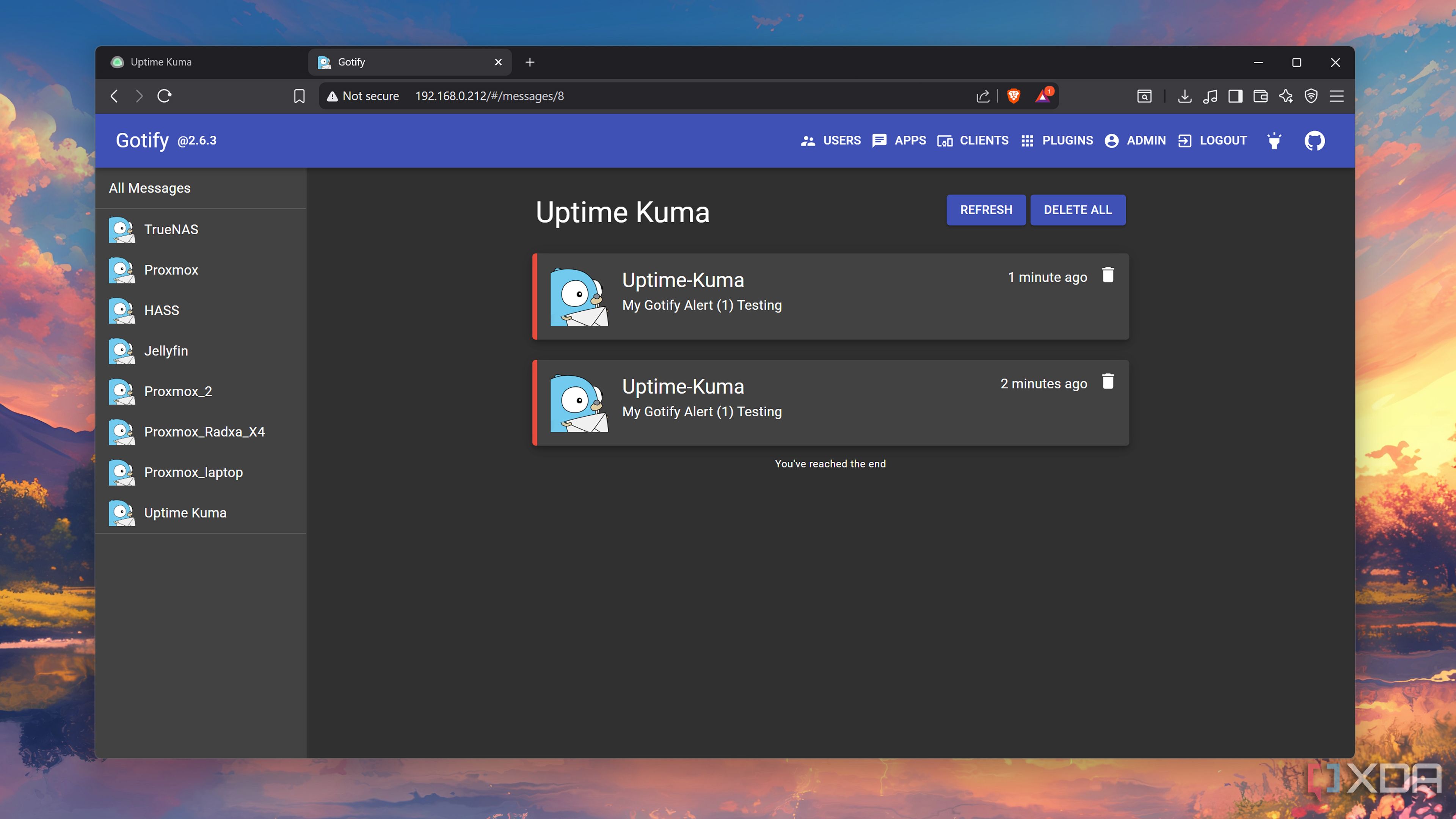 Checking Uptime Kuma notifications on Gotify