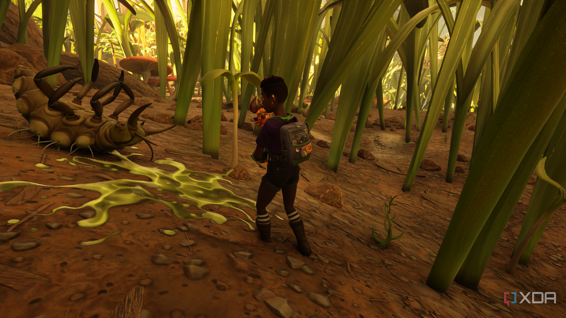 A dead larvae next to the player