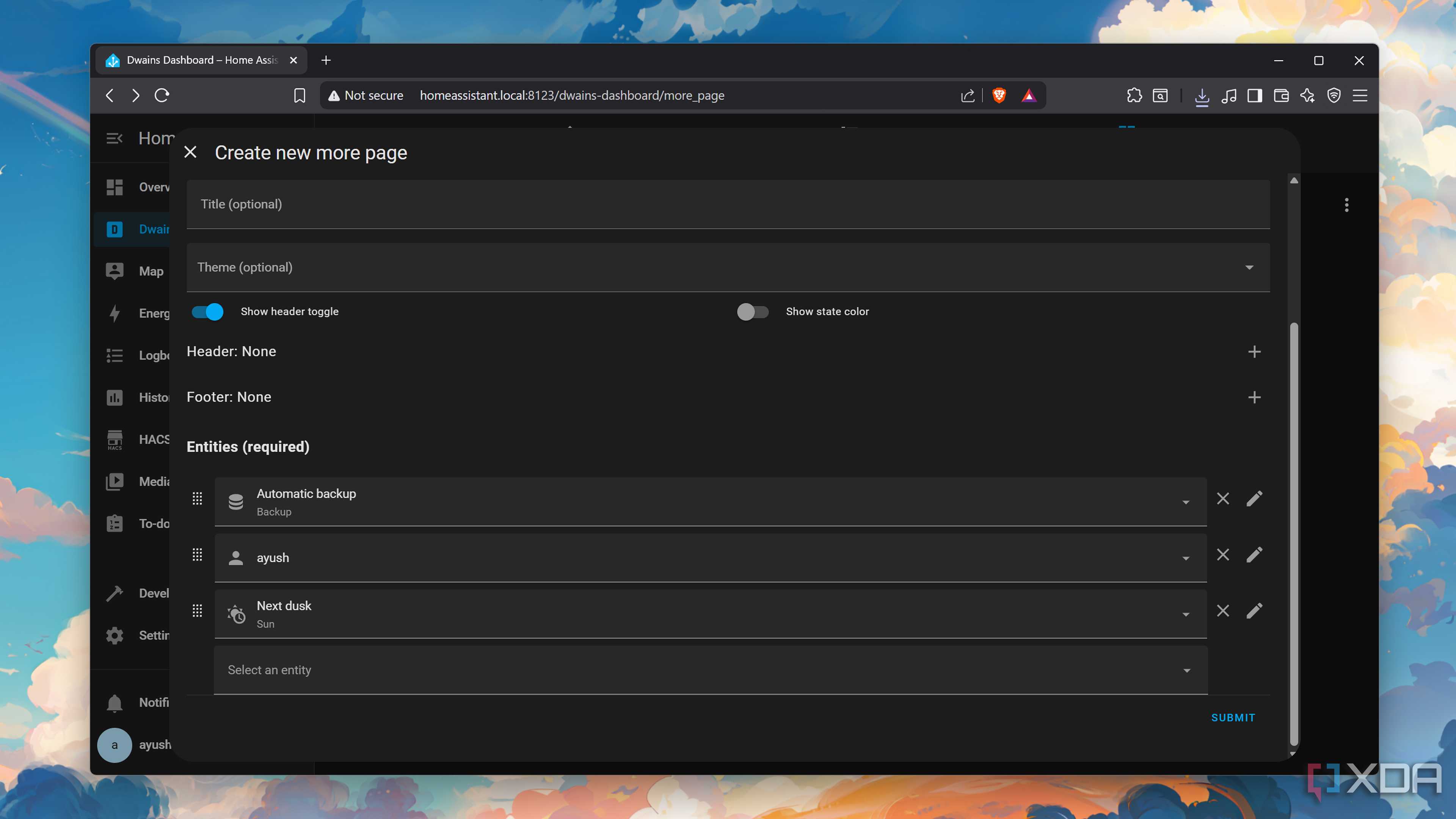 Creating a new page for Dwain's Dashboard on HASS