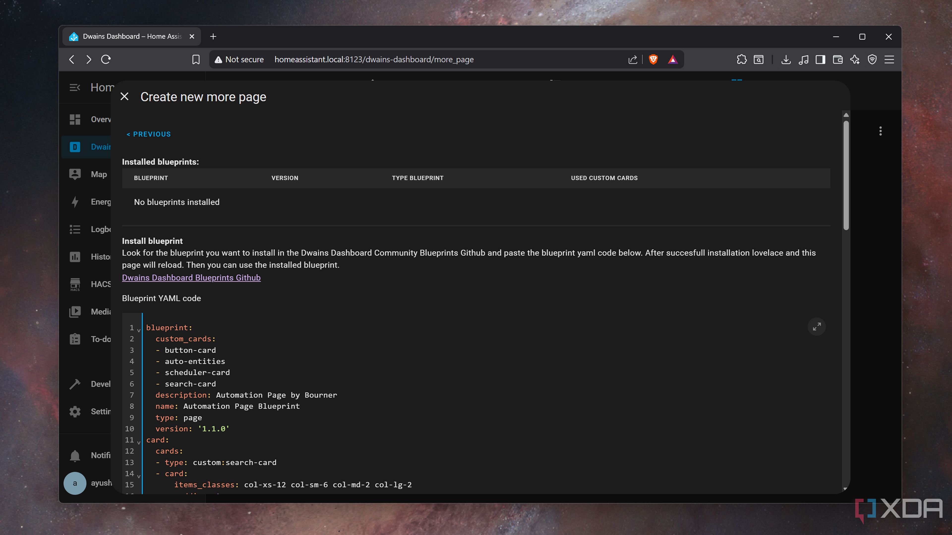 Creating a new page for Dwain's Dashboard on HASS