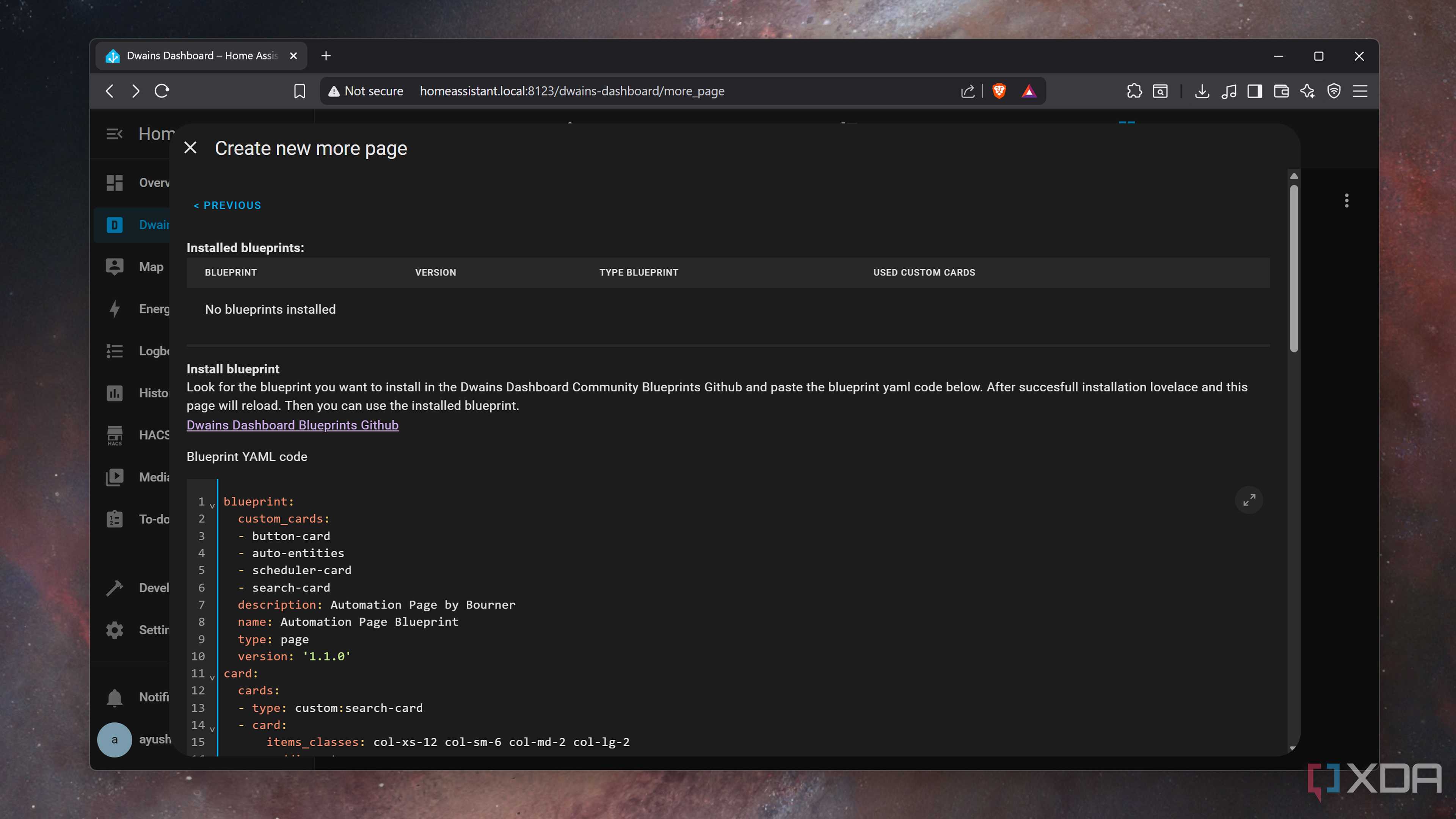 Creating a new page for Dwain's Dashboard on HASS