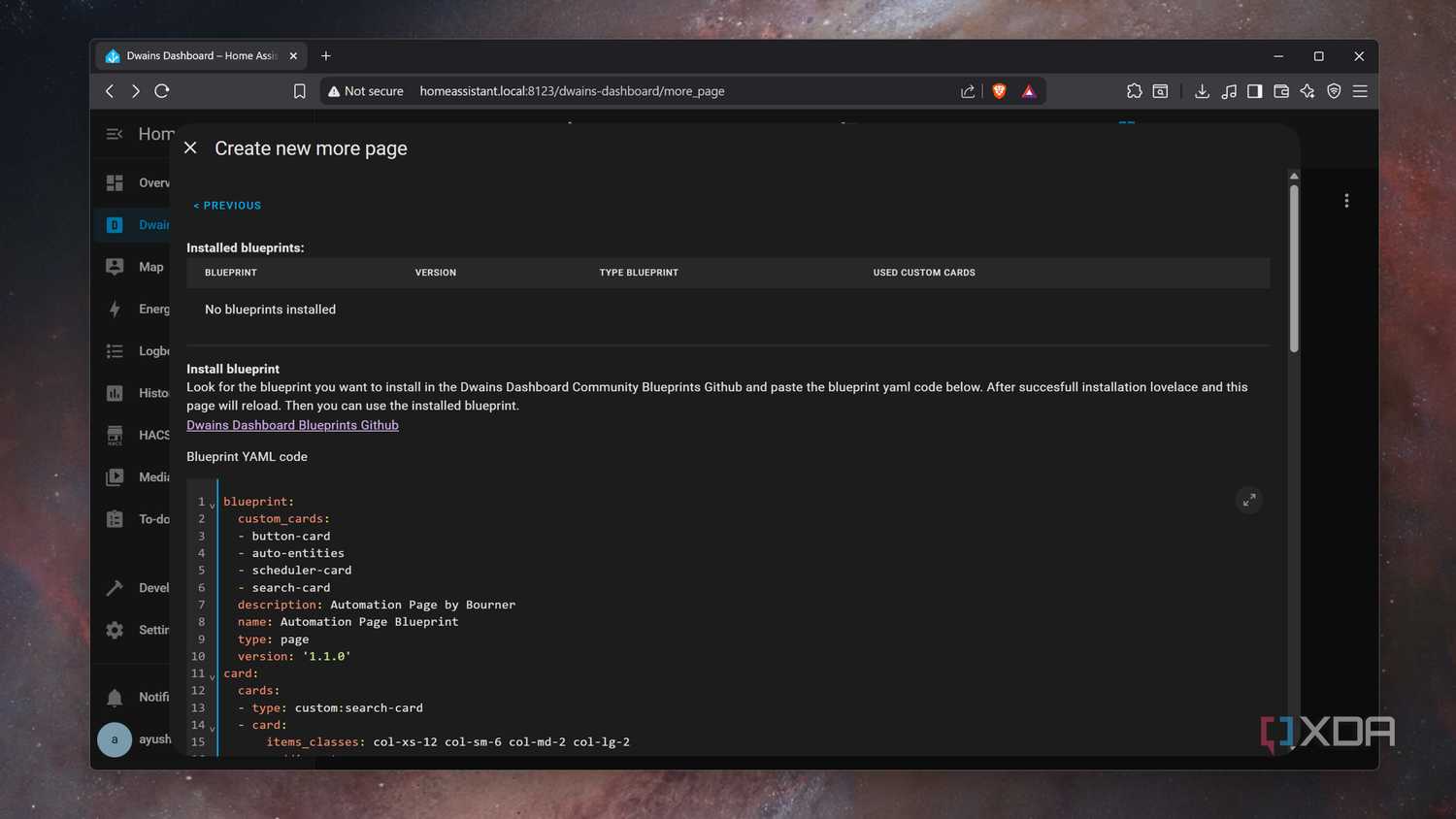 Creating a new page for Dwain's Dashboard on HASS