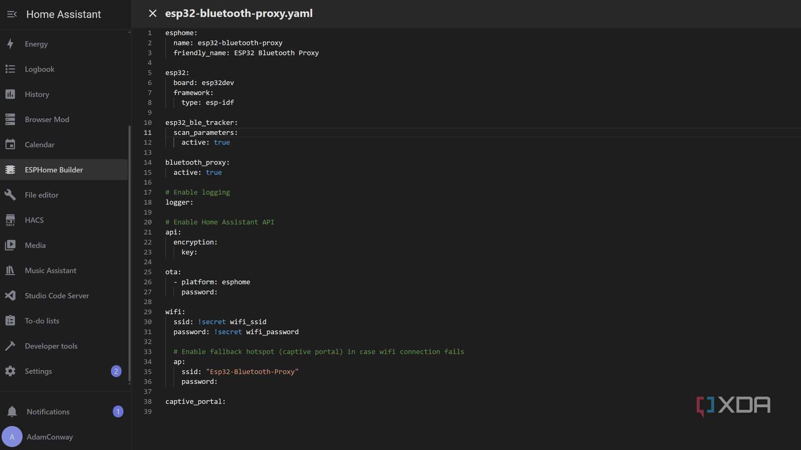 Editing the ESP32 yaml file