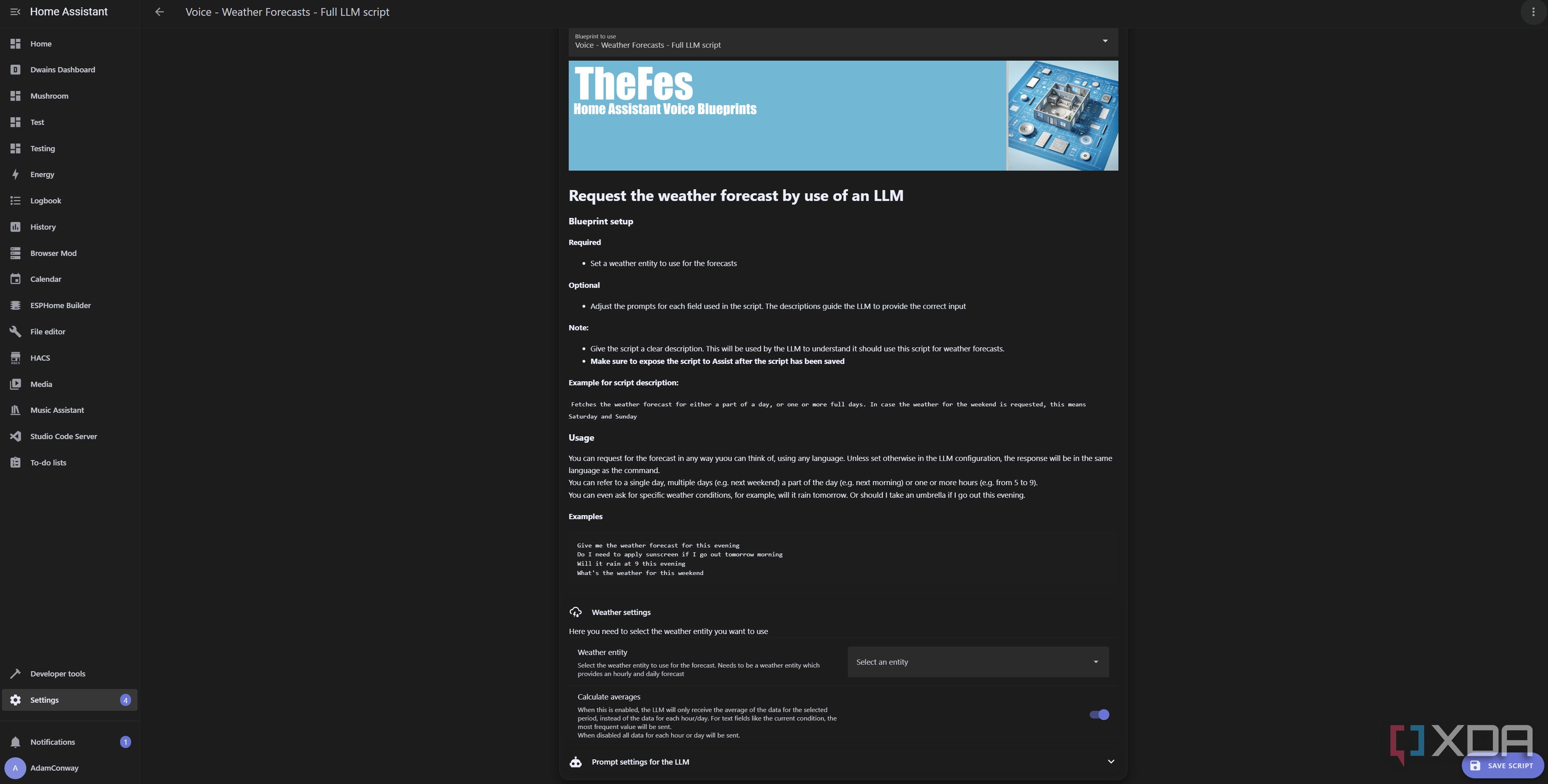 Weather blueprint in Home Assistant