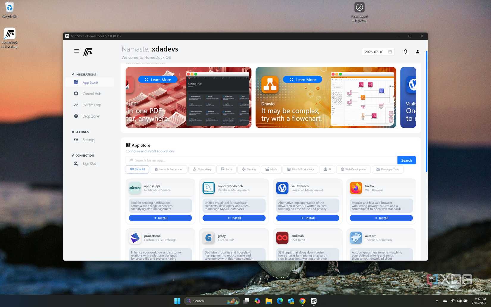 screenshot of homedockos appstore main page
