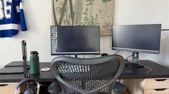 A photo of a desk PC setup