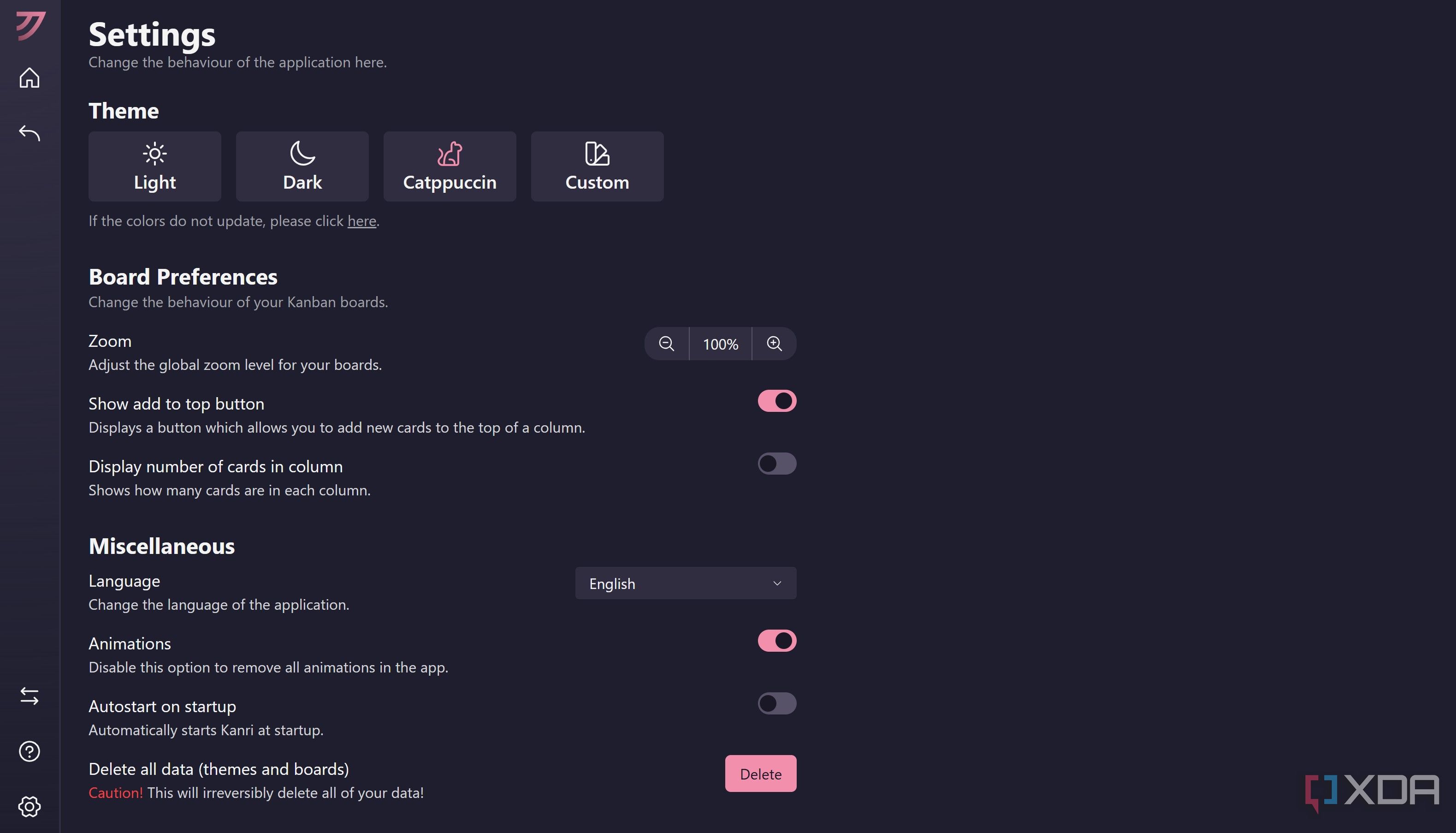 Custom background settings in Kanri