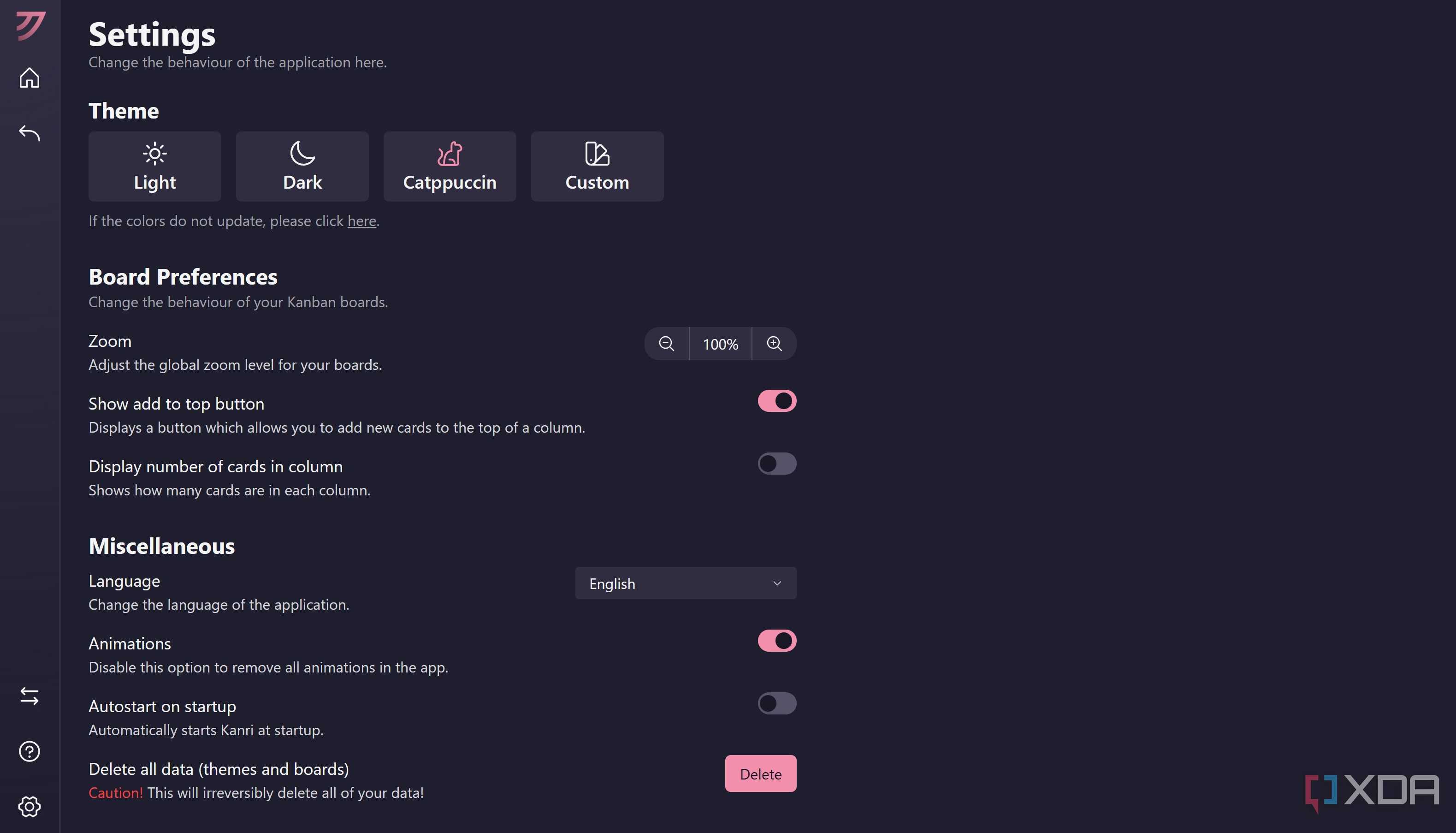 Custom background settings in Kanri