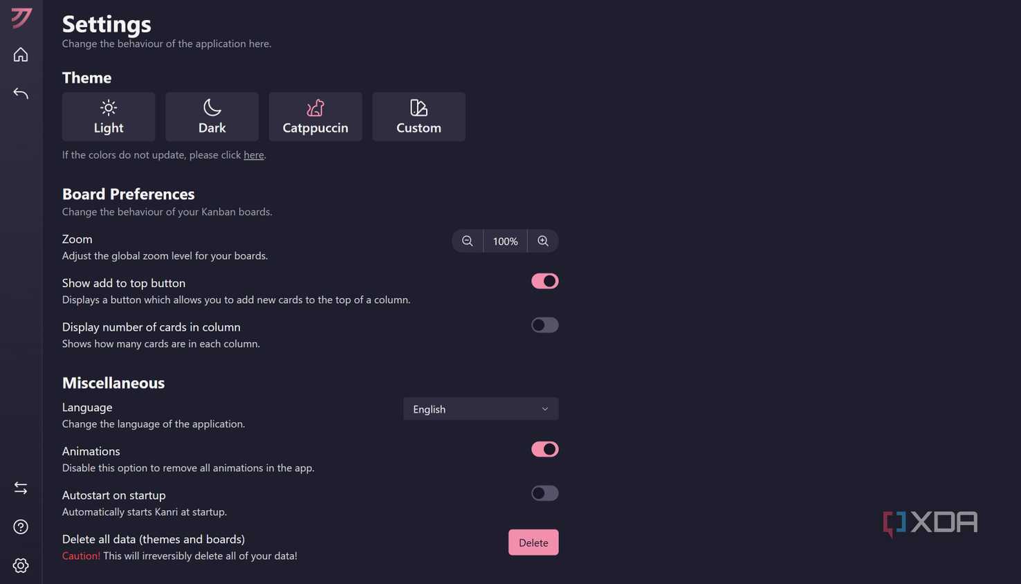 Custom background settings in Kanri