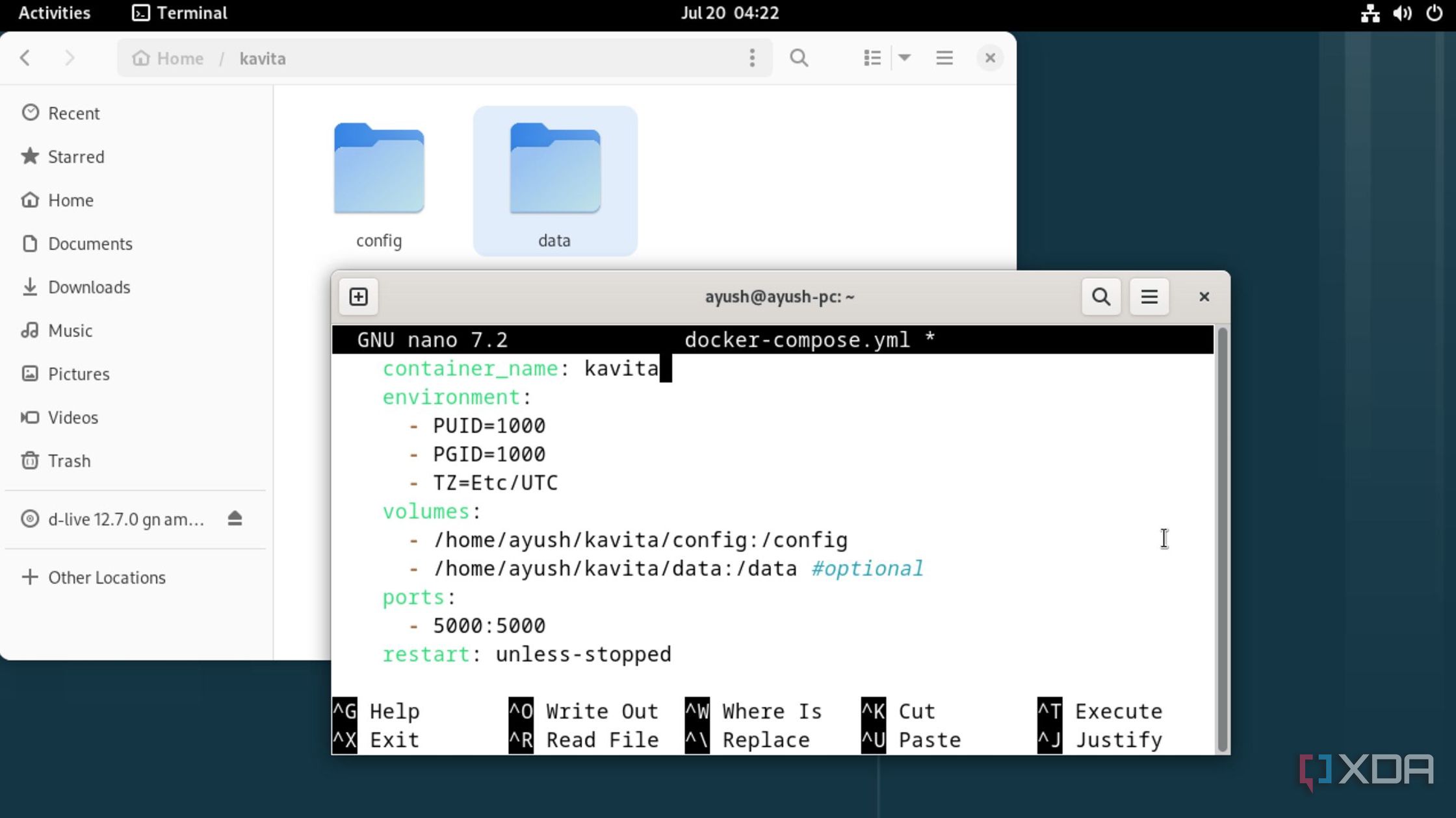 Editing the Docker Compose file on Debian