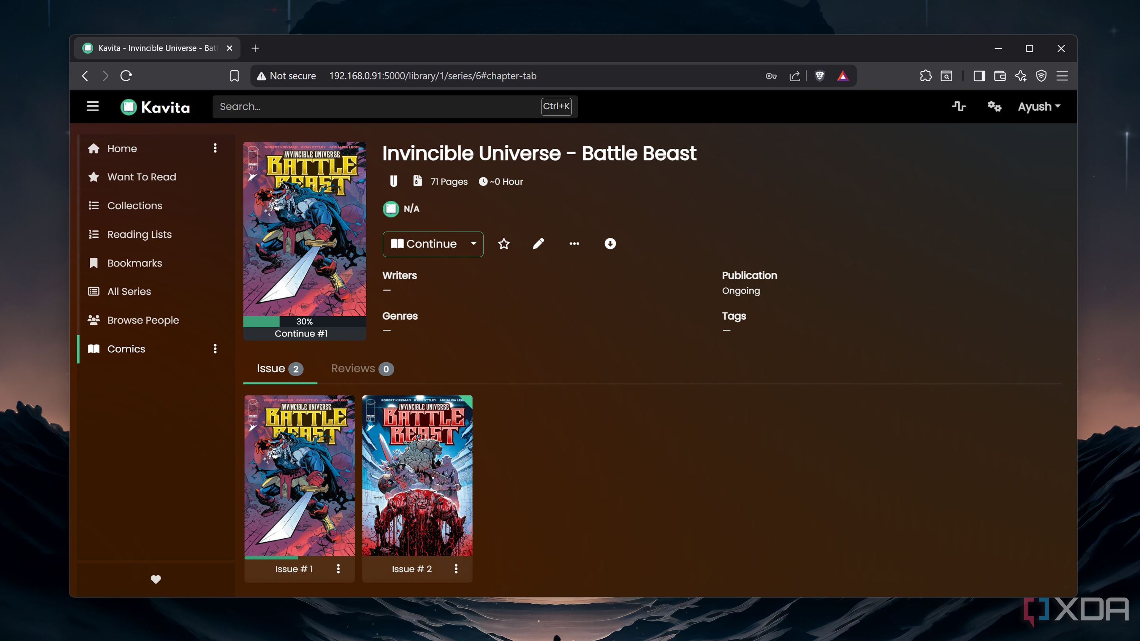 Accessing a comic on Kavita