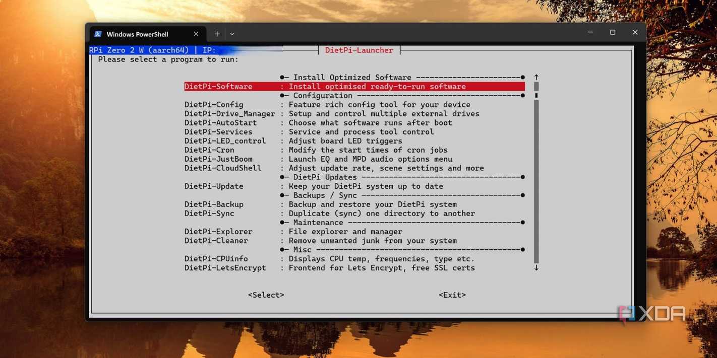 screenshot of launcher tool dietpi