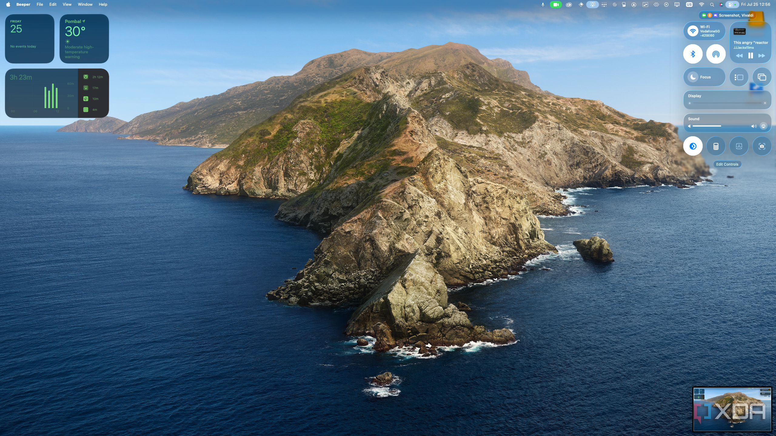 Screenshot of macOS desktop showing the control center below the menu bar