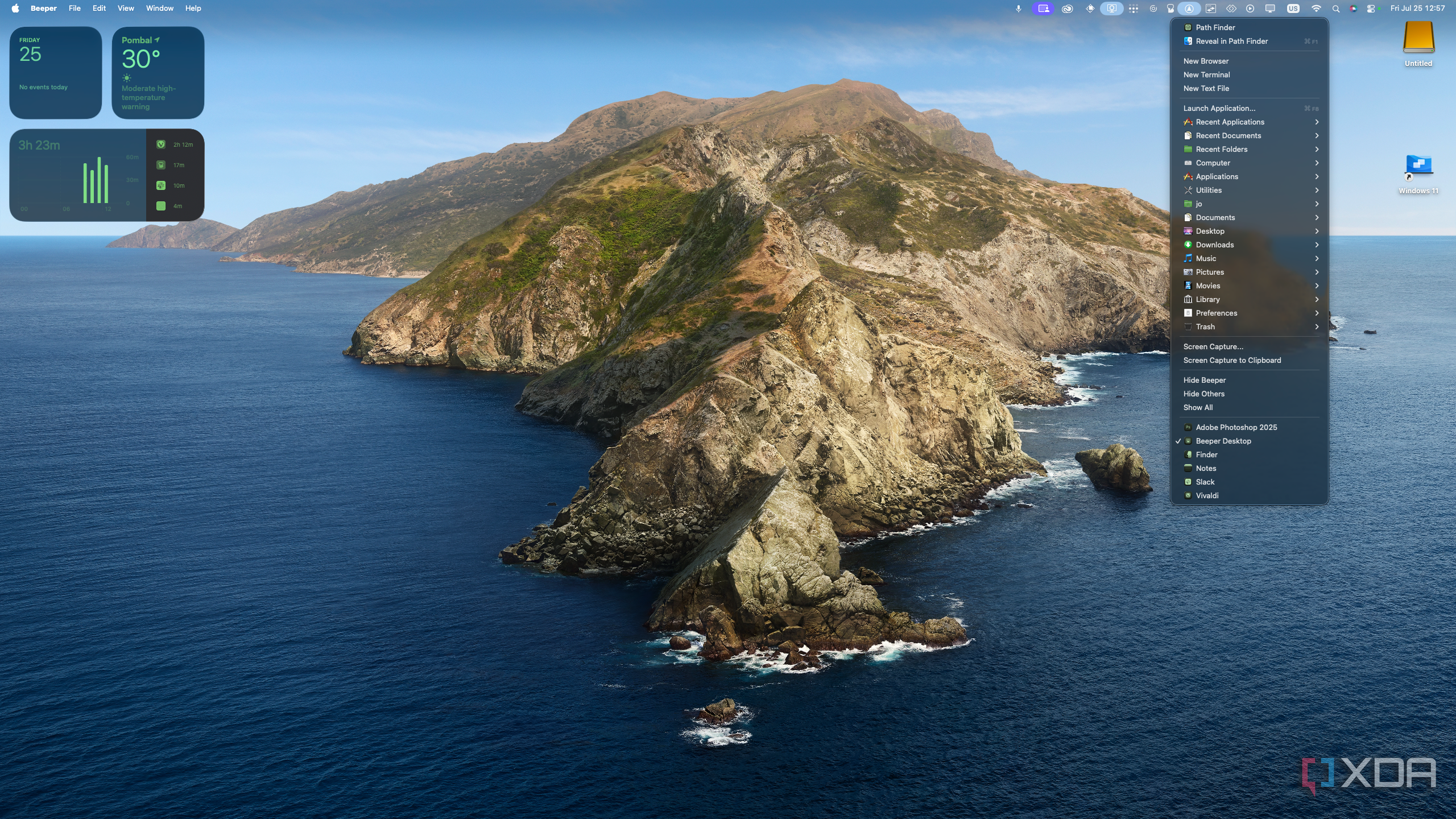 Screenshot of macOS desktop showing a Path Finder menu below the menu bar
