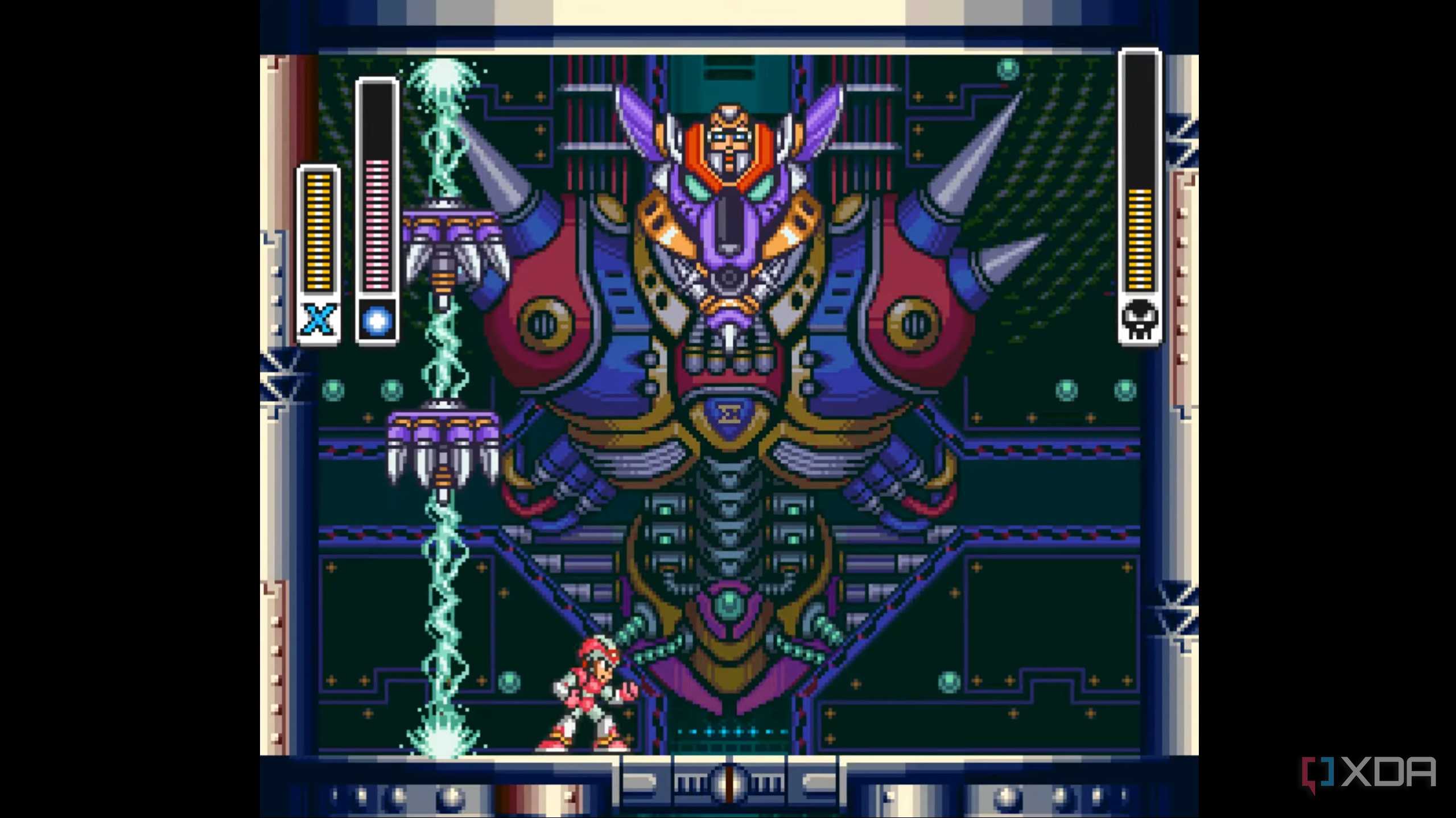 A screenshot of the final battle between X vs Sigma in Mega Man X.