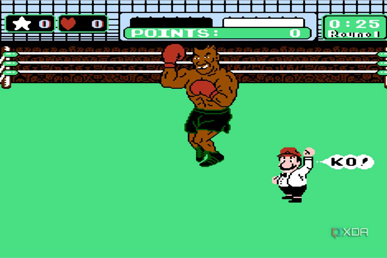 Mike Tyson knocking the player out in Mike Tyson's Punch Out!!