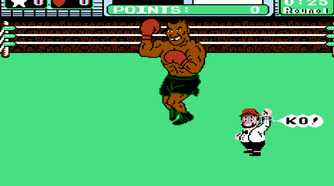 Mike Tyson knocking the player out in Mike Tyson's Punch Out!!