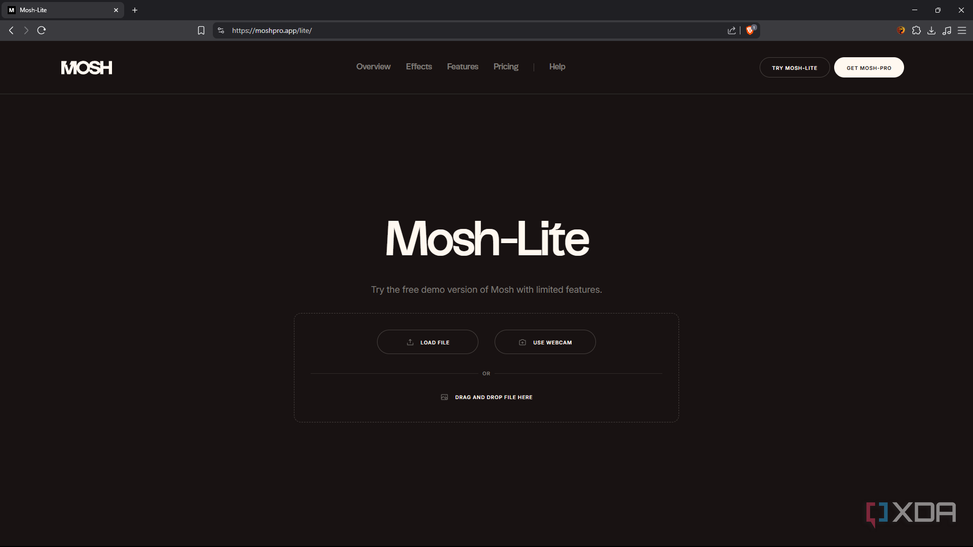 Mosh-Lite desktop app upload page