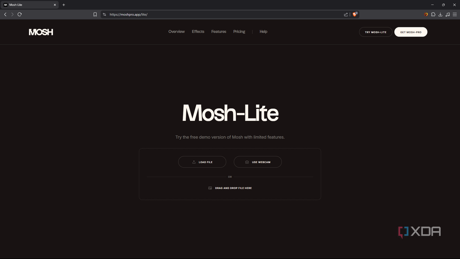 Mosh-Lite desktop app upload page
