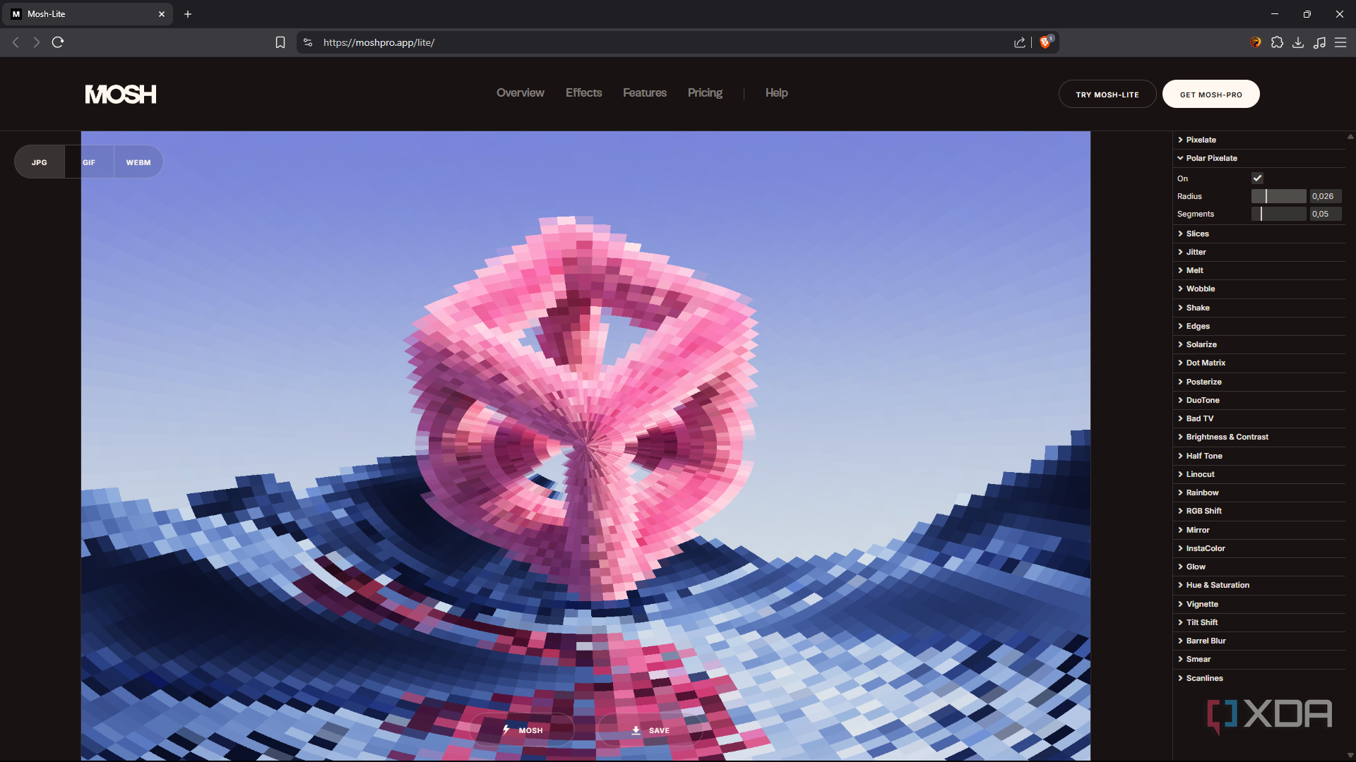 Mosh-Lite polar pixelate effect