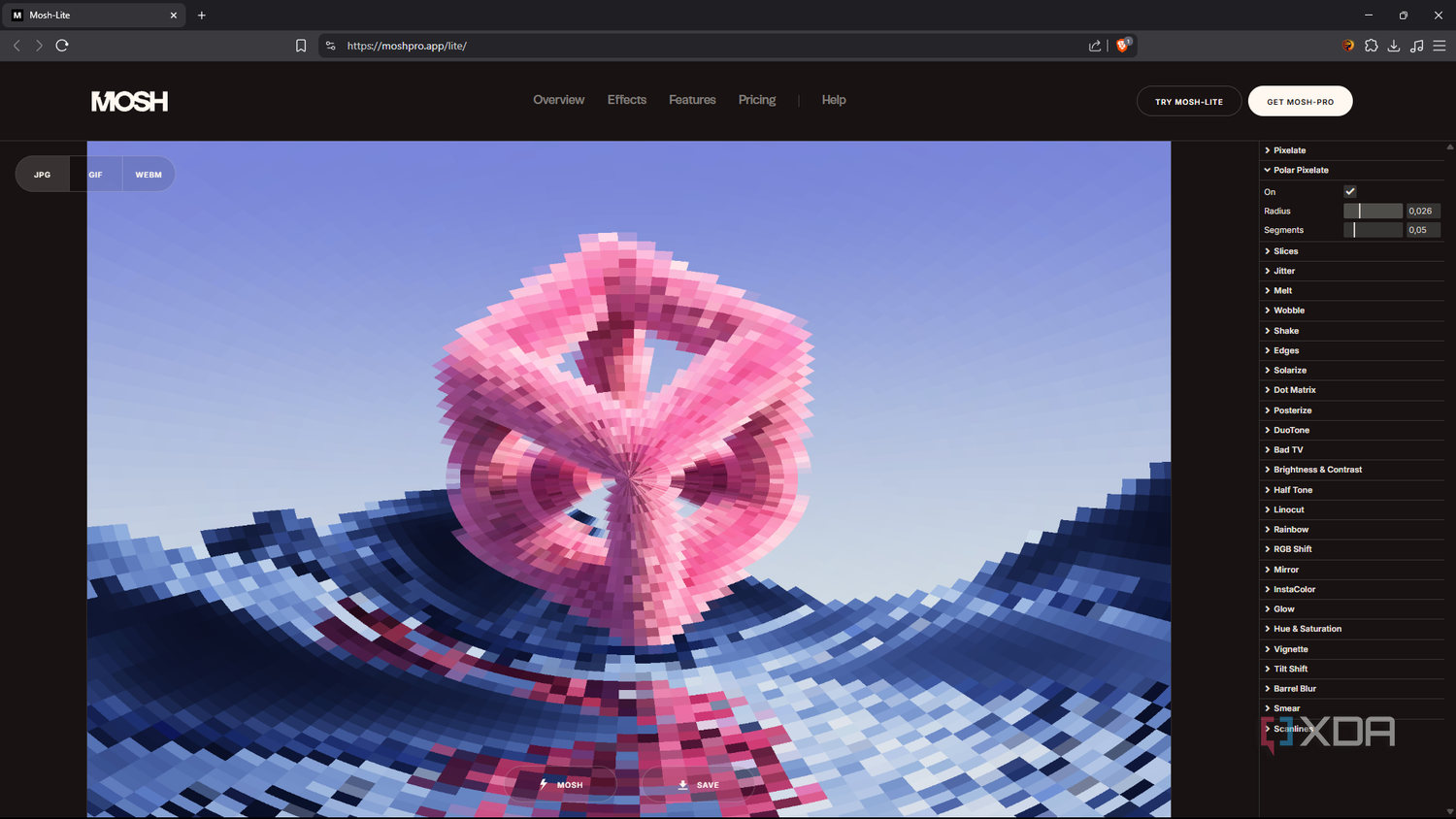 Mosh-Lite polar pixelate effect