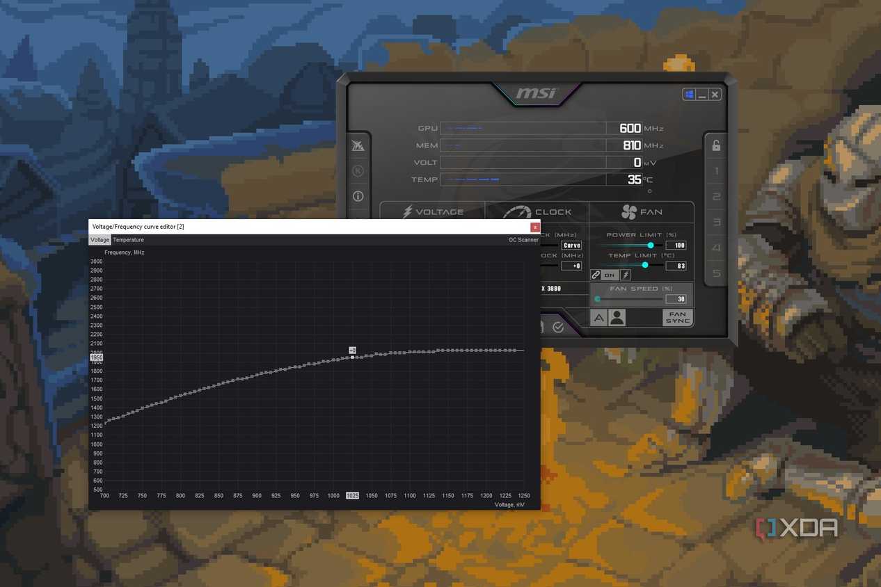 Screenshot showing Curve Editor window in MSI Afterburner