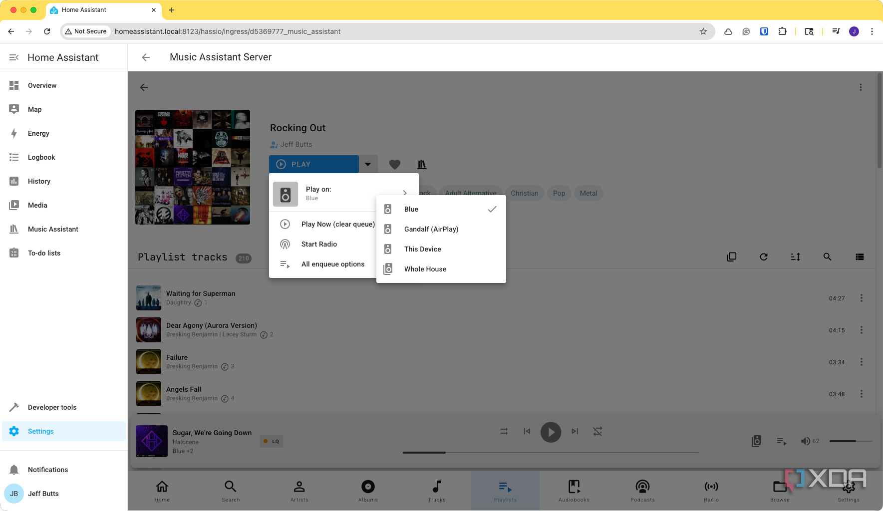 Music Assistant Music choose playback device