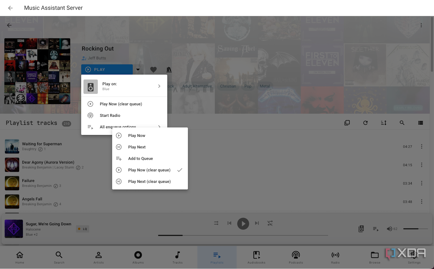 Music Assistant Music queue and playback options