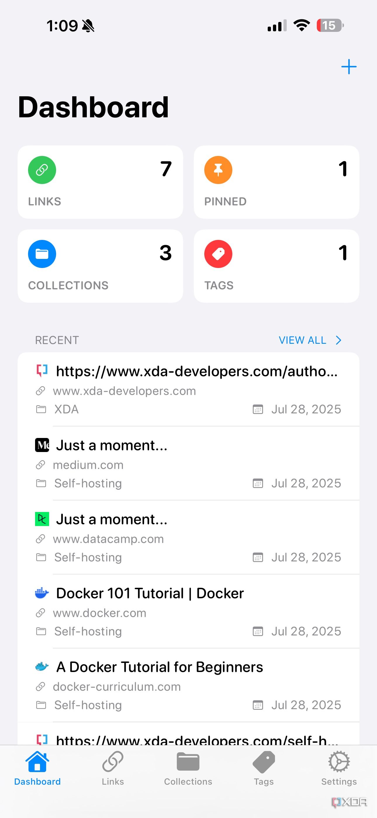 Linkwarden iOS dashboard