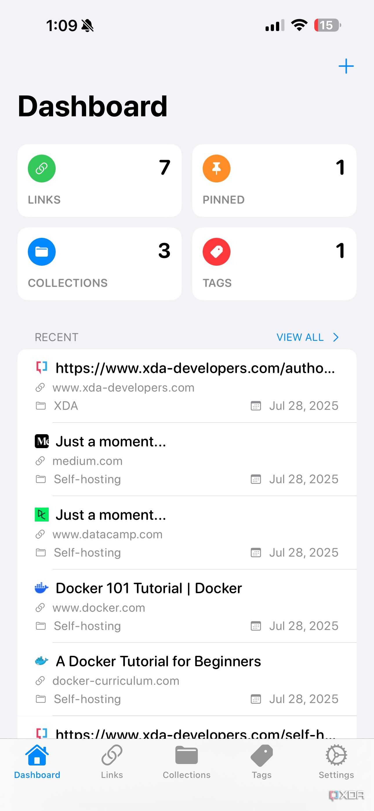 Linkwarden iOS dashboard