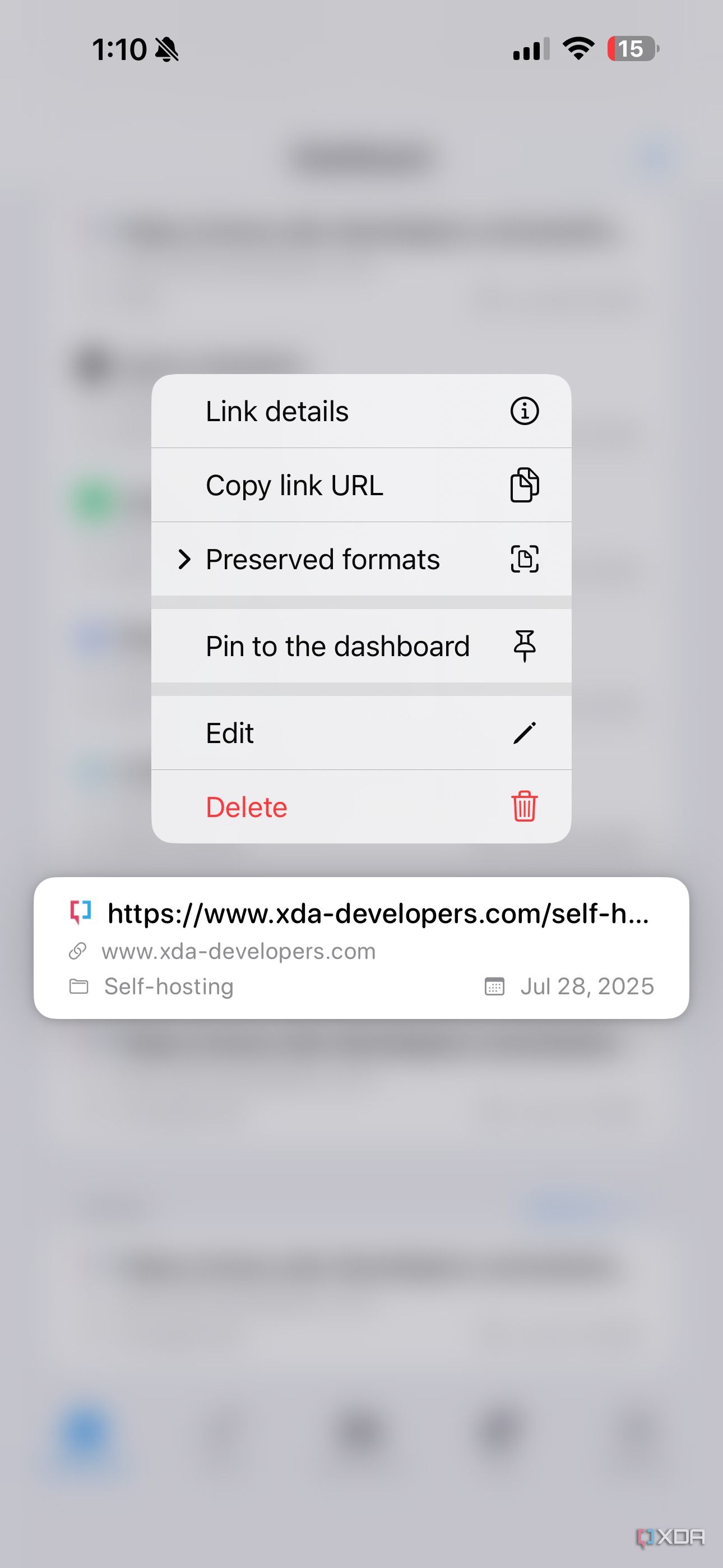 Linkwarden options on iPhone