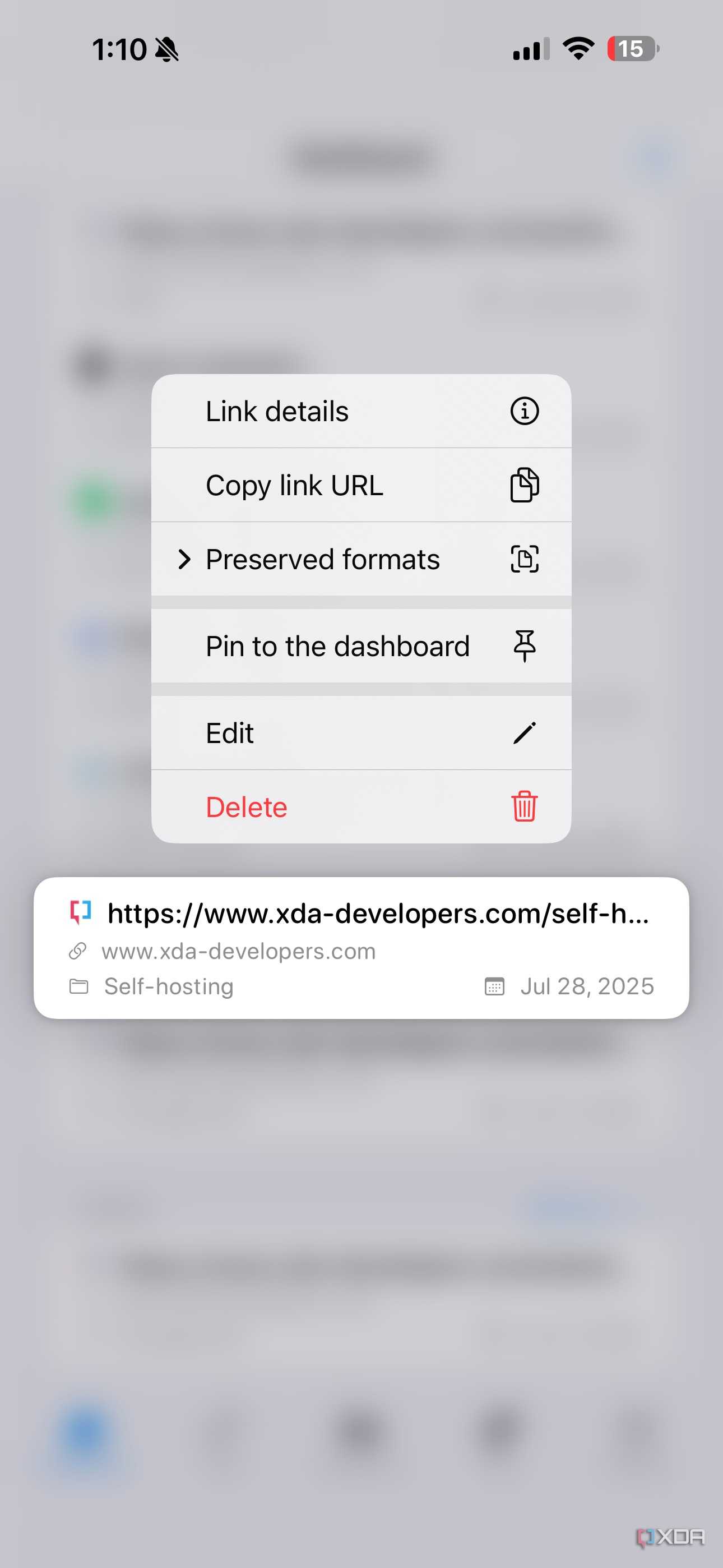Linkwarden options on iPhone