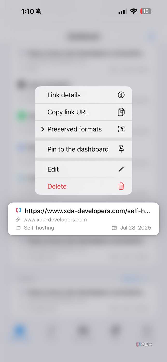 Linkwarden options on iPhone