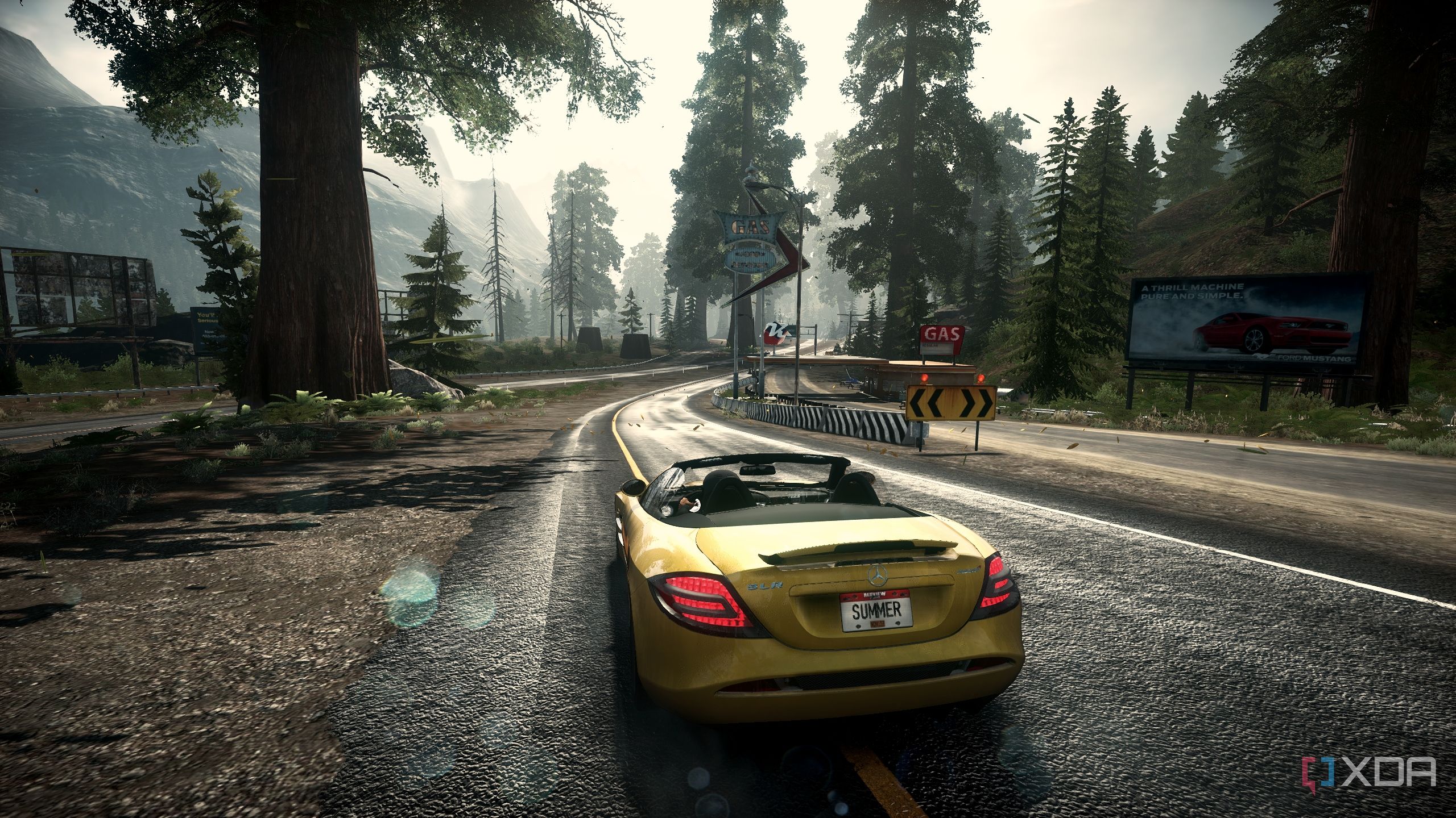 Rear shot of a yellow Mercedes-McLaren SLR convertible in NFS Rivals.