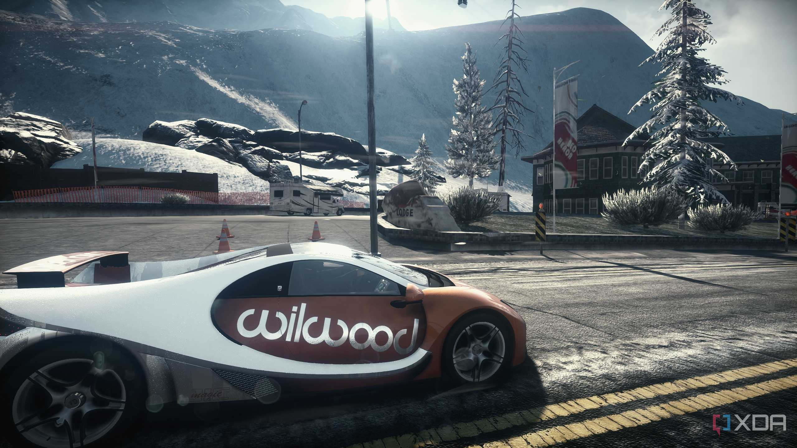 Side shot of a GTA Spano car with Wilwood livery in NFS Rivals.