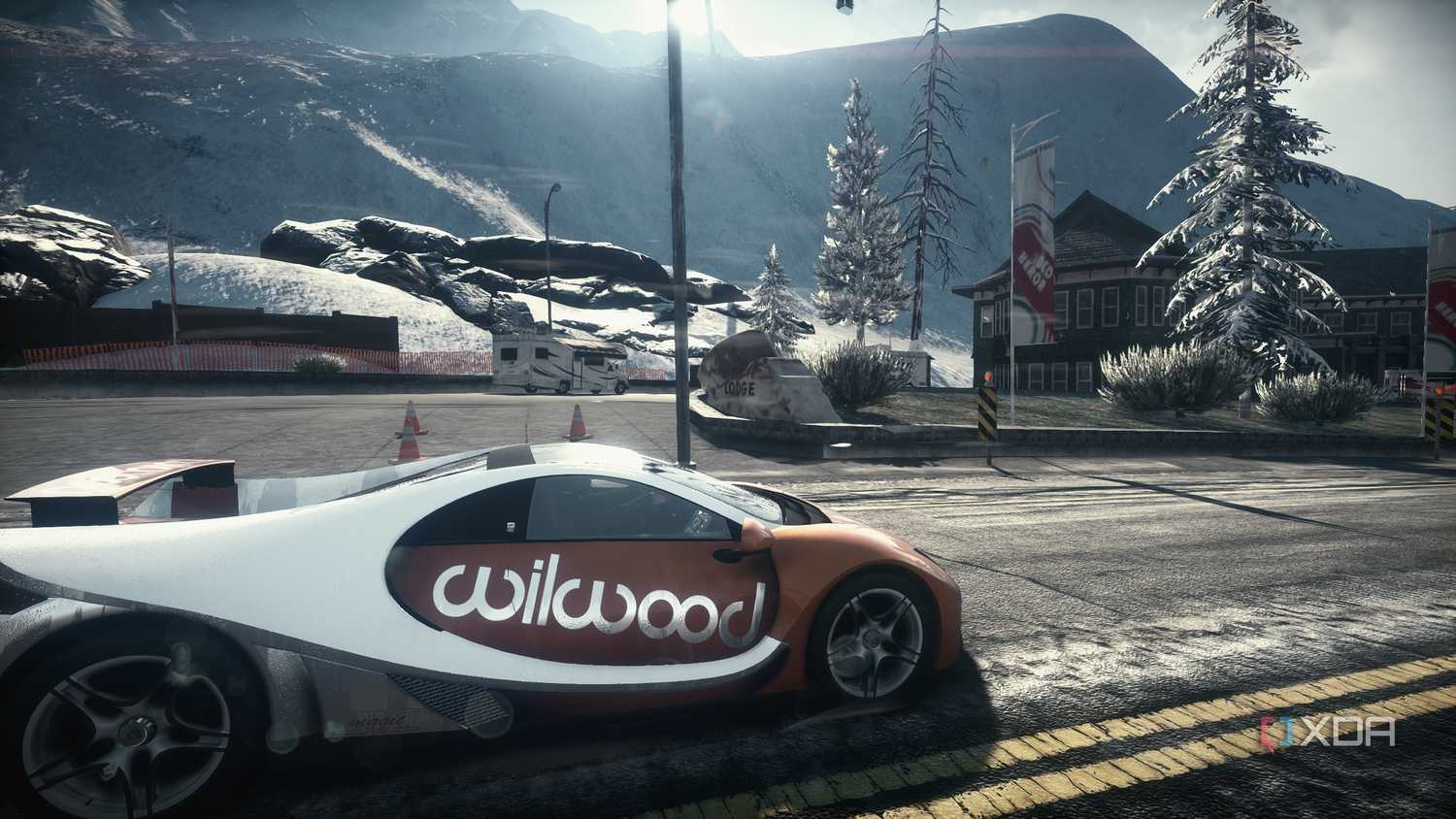Side shot of a GTA Spano car with Wilwood livery in NFS Rivals.