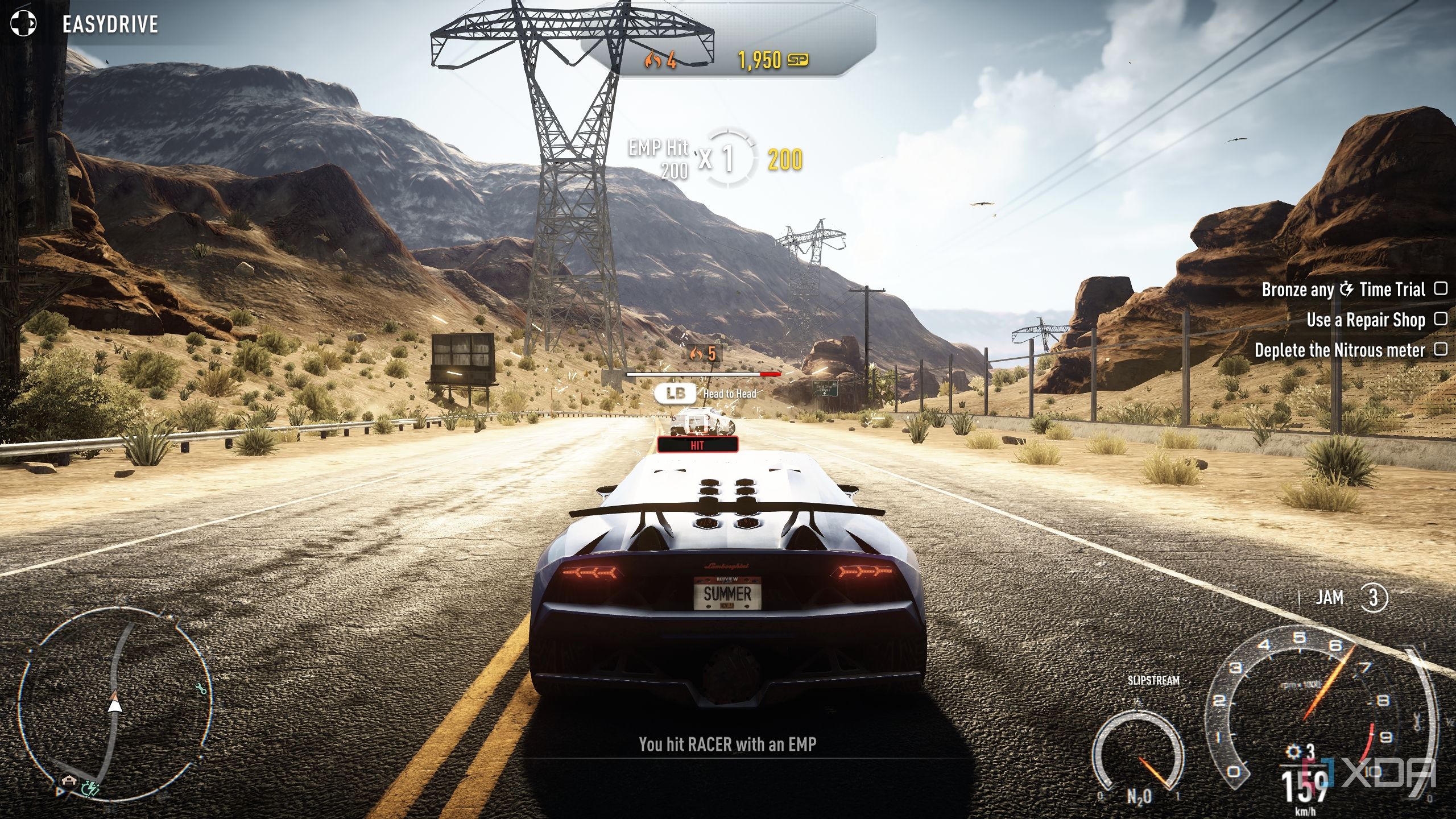 Locking on with the EMP weapon in NFS Rivals.