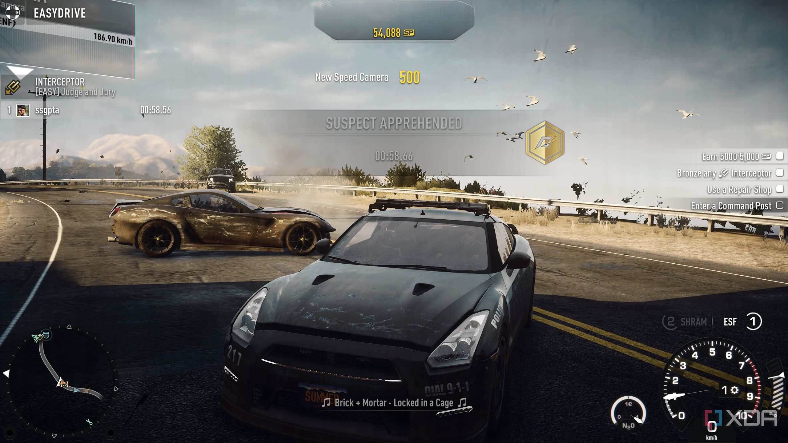 A Nissan GTR cop car apprehending a racer in NFS Rivals.