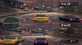 Split-screen sprint racing in NFS: Underground 2.