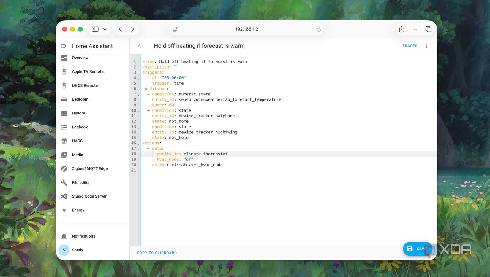 Not using thermostat when away automation