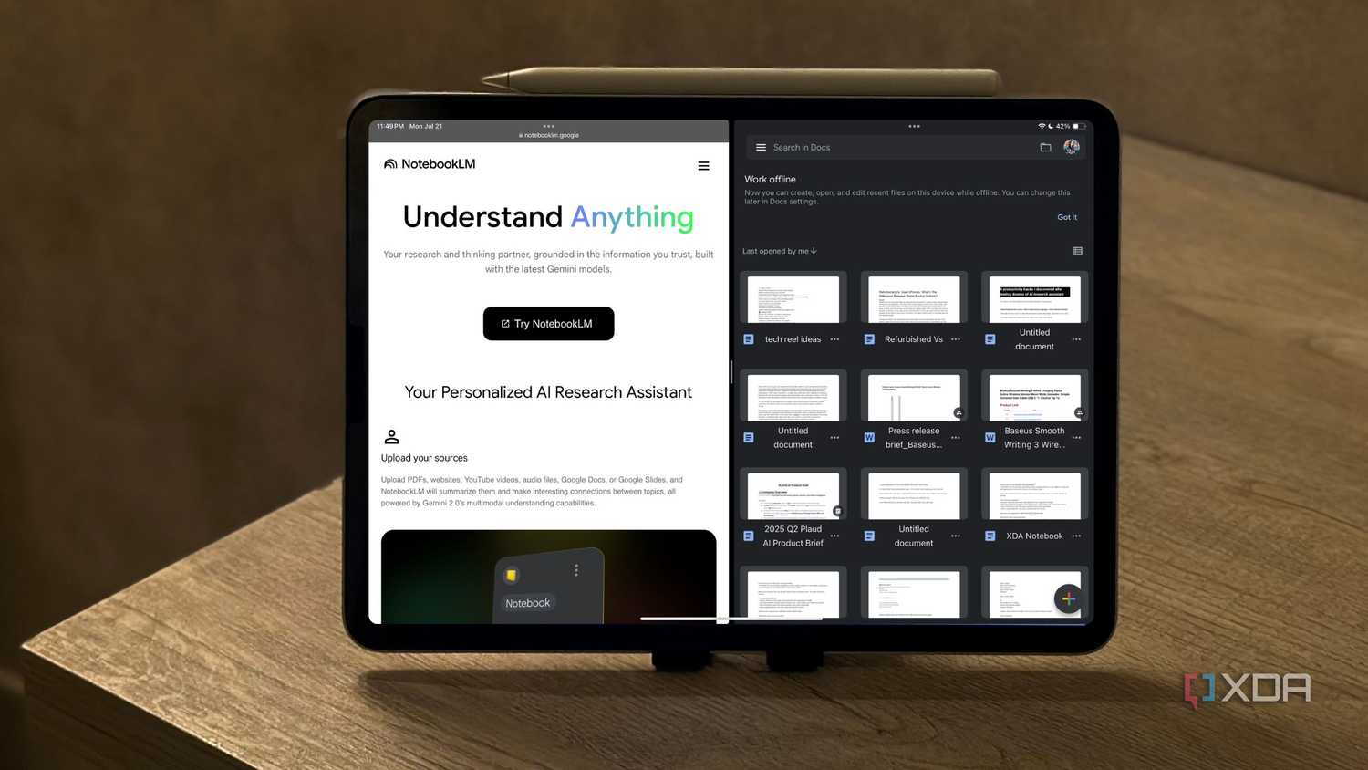 NotebookLM and Google Docs open side by side on iPad-2