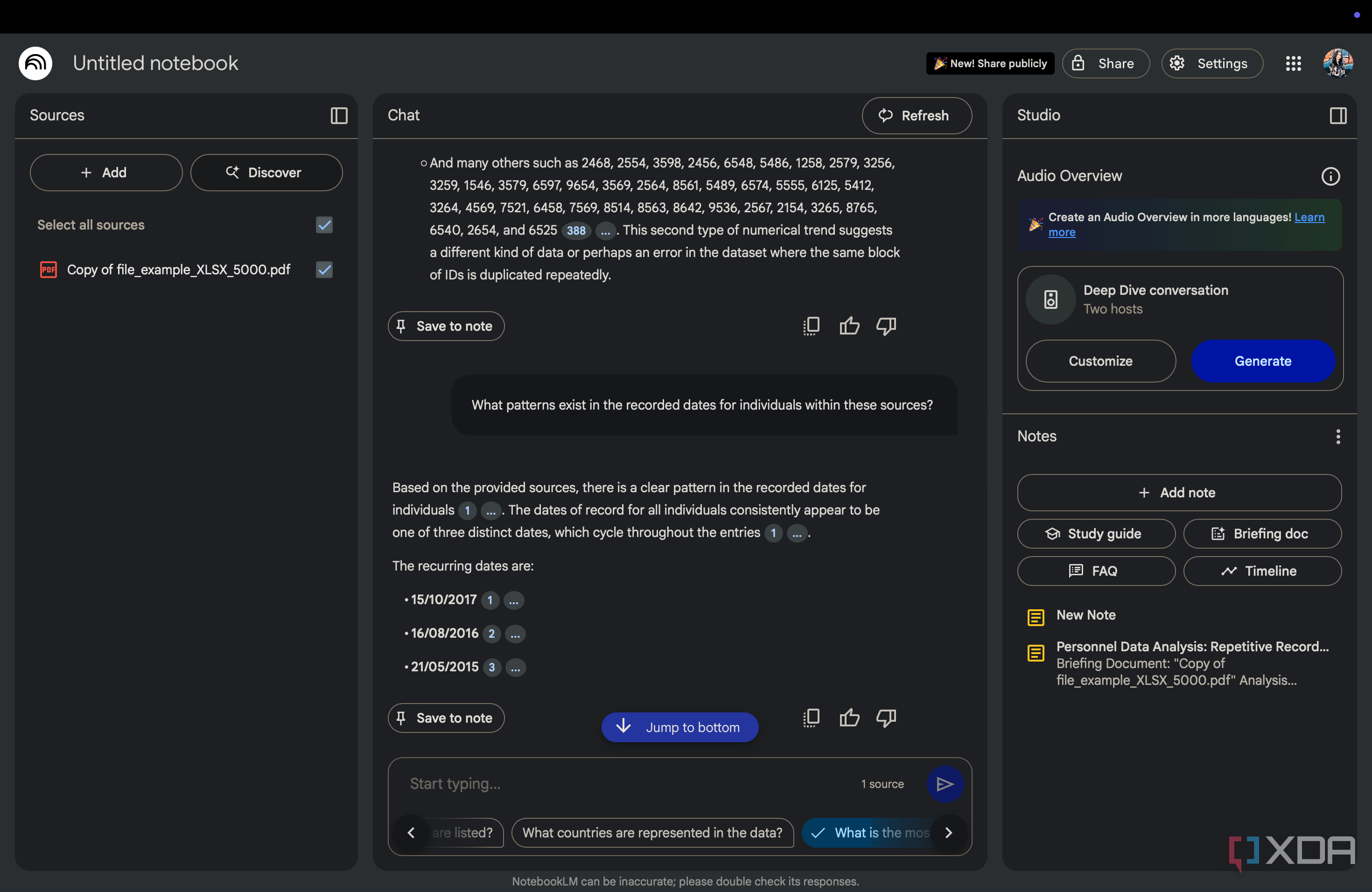 NotebookLM displaying patterns that exist