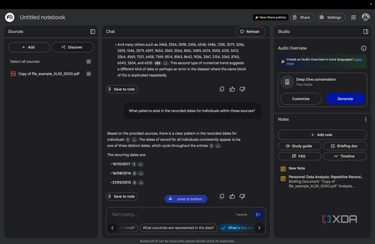 NotebookLM displaying patterns that exist