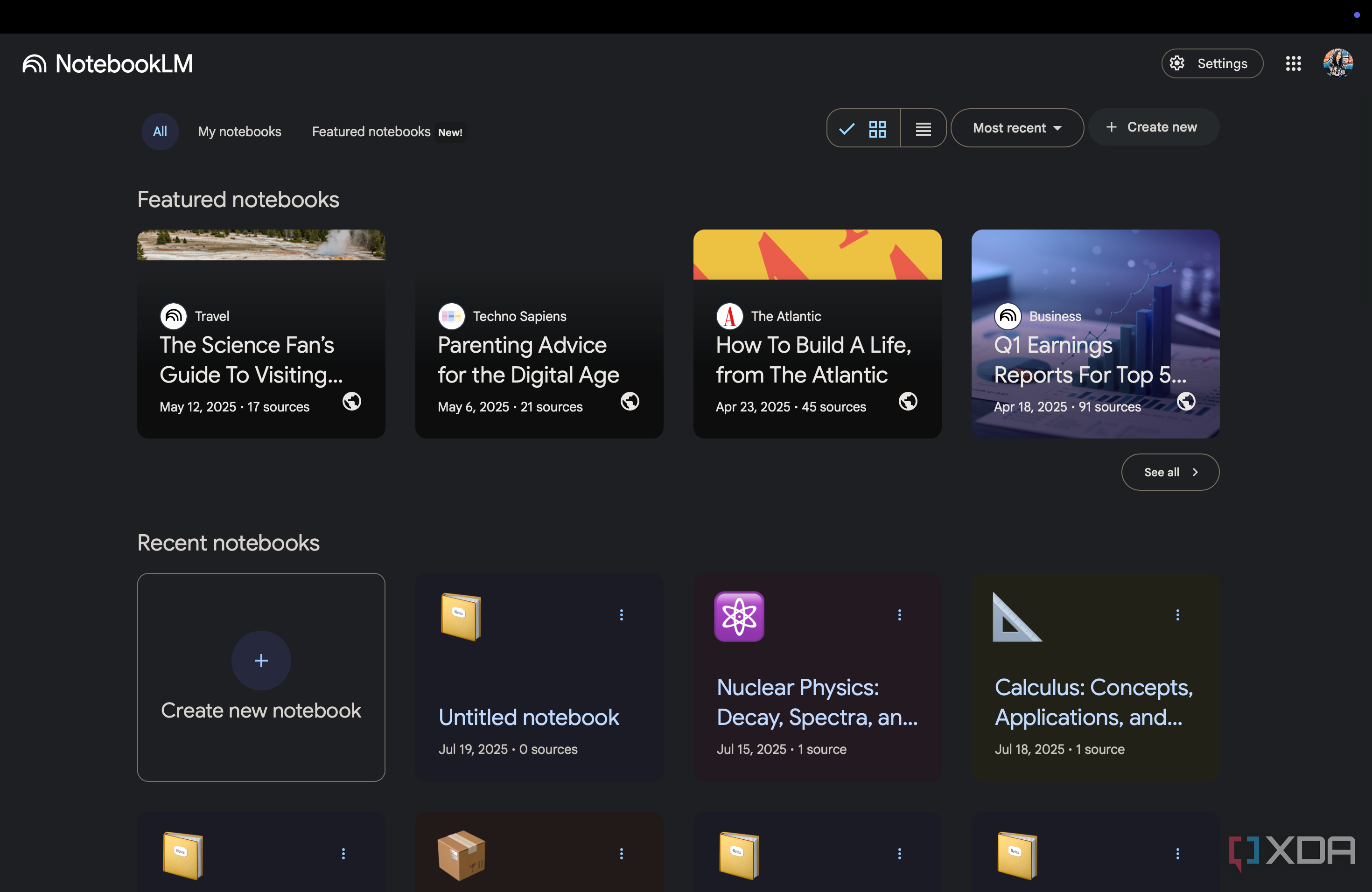 NotebookLM main interface with all my existing notebooks