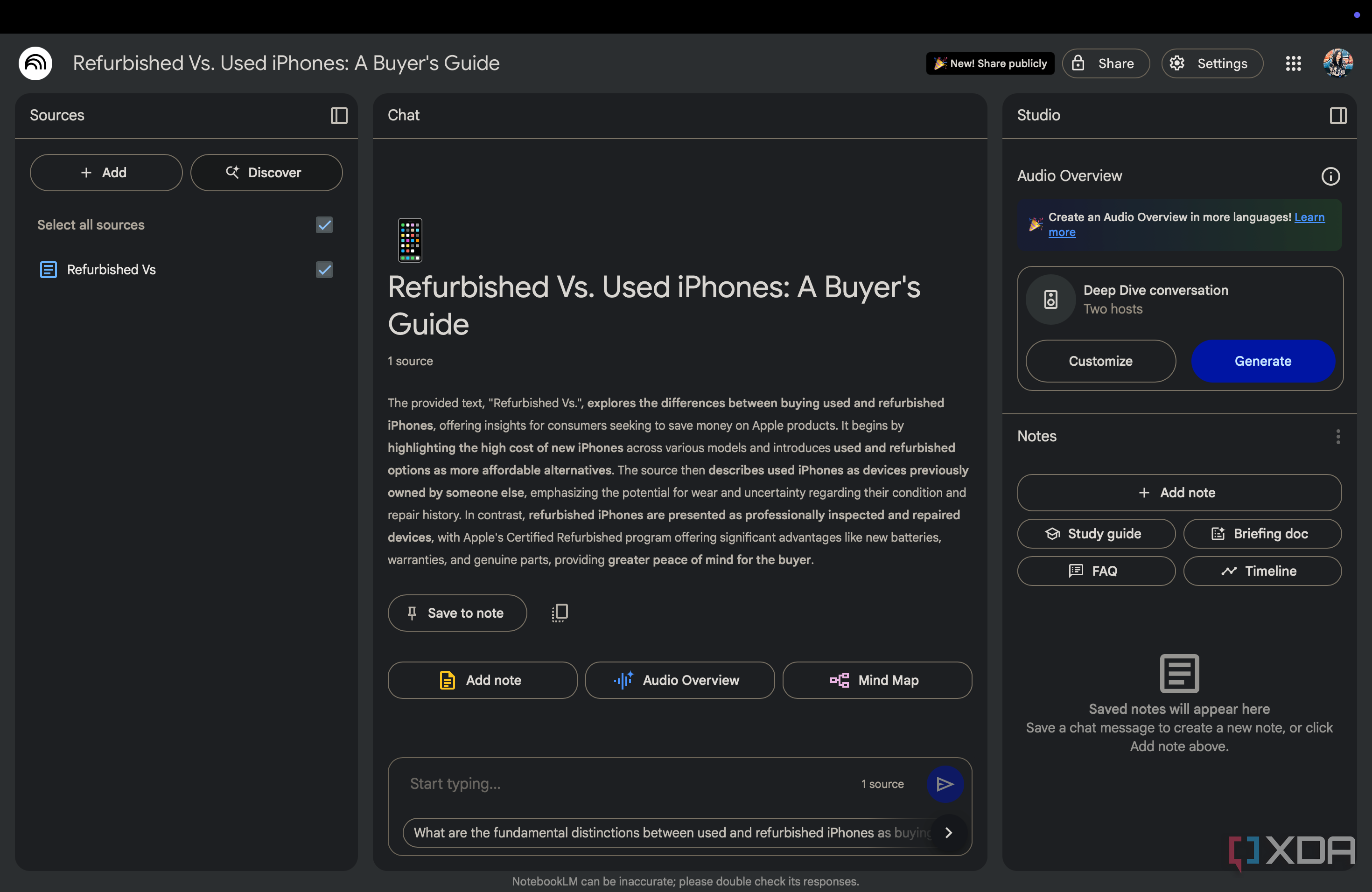 NotebookLM notebook with Google Docs as source