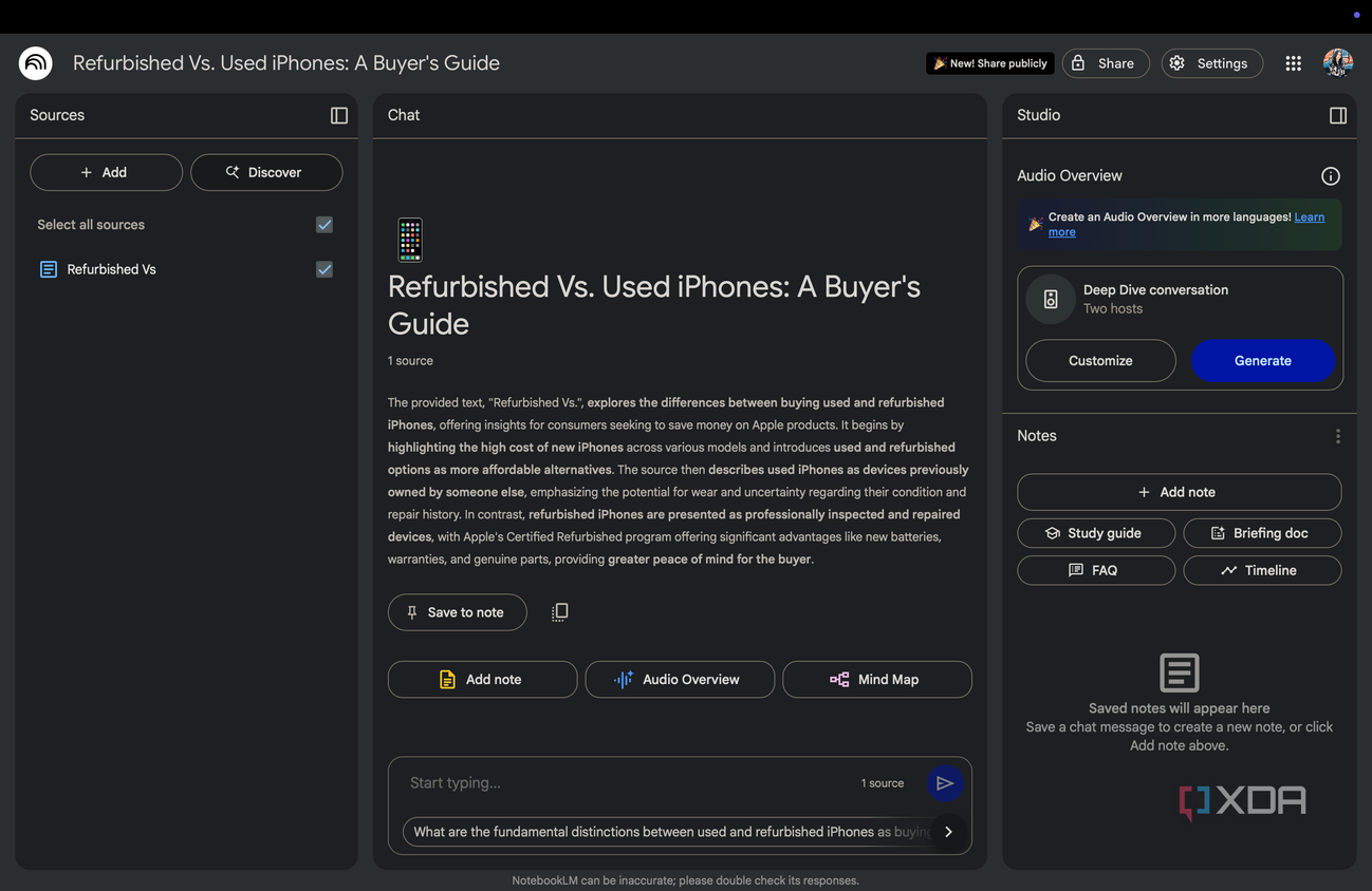 NotebookLM notebook with Google Docs as source