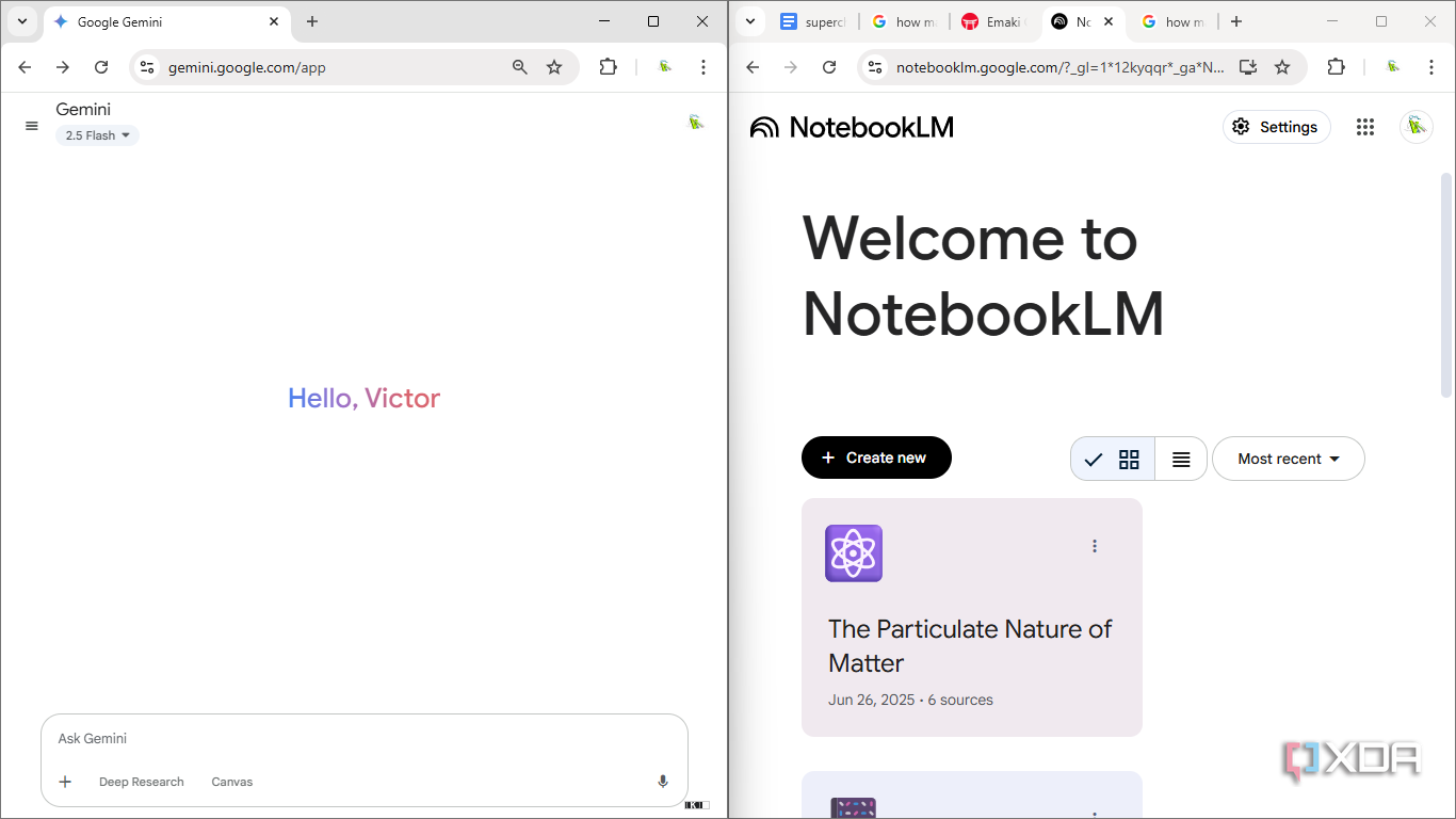 Noteboolm Gemini side by side on PC