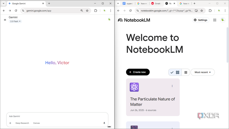 Noteboolm Gemini side by side on PC